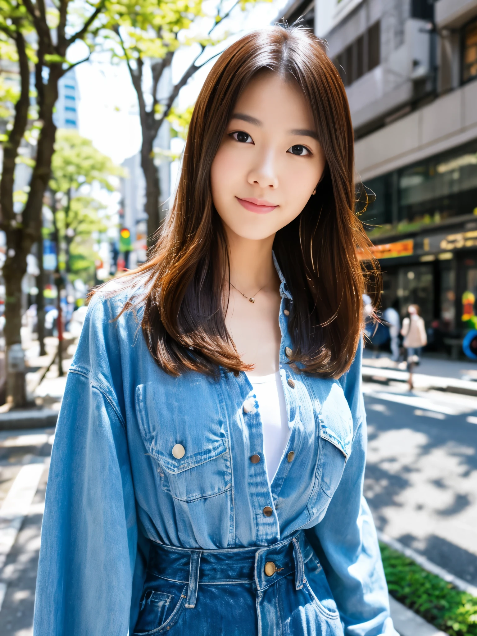 Photoreal, 8K full-length portrait, Beautiful woman, attractive look, Clear system, 18-year-old, Tokyo, 2024, spring, Shibuya in the background