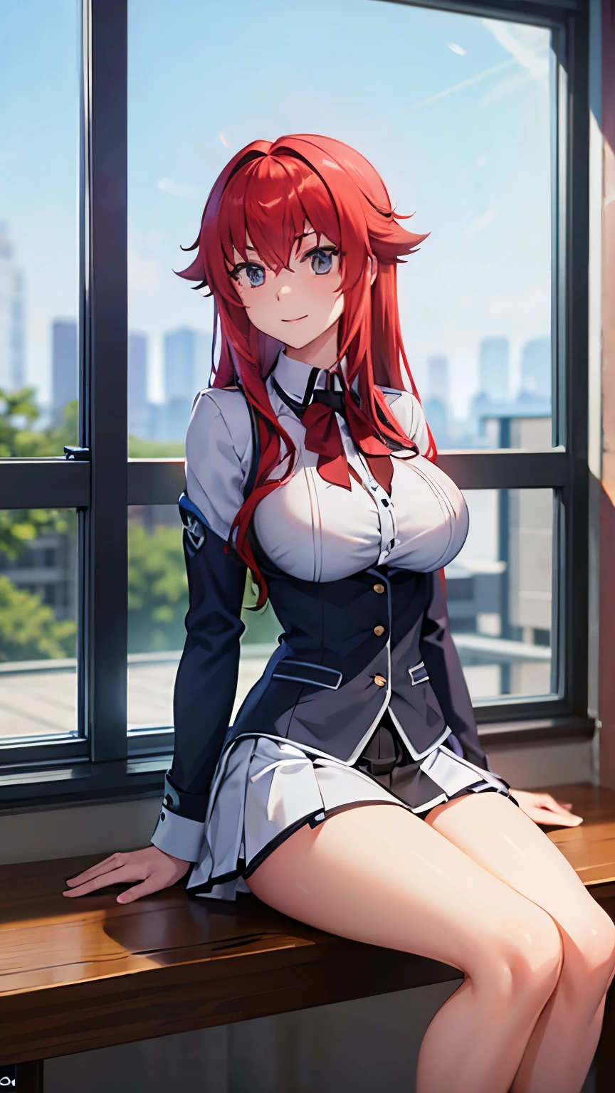 Rias Gremory, teenage girl, dressed in Kuoh Academy uniform, smile, beautiful, medium breasts, background in the occult research club room