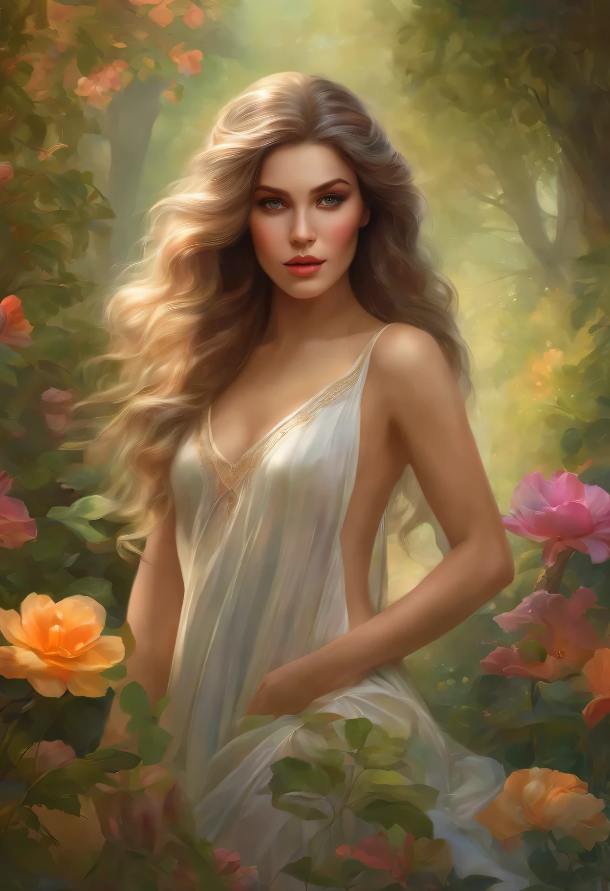 lisa frank art color, cuerpo completo, full body, senos grandes, nalgas grandes, mujer, multicolored long hair, multicolored aurora, art face by tom bagshaw, emile vernon style, fullbody dynamic movement pose, beautiful woman with long hair, gold jewellery, oil painting, fantasy, intricate, intricate stunning highly detailed girl by artgerm and edouard bisson, beautiful elegant, fantasy, flowers, forest, highly detailed, digital airbrush, photorealistic, octane render, black hair, black lips, gothic, rapunzel cabellos largos, cabellos largos dorados, cabellos largos color oro, pelo largo, digital painting, soft skin wide eyes watercolor, style, sketch, watercolor paiting, watercolor artist, portrait of a girl, vintage cartoon, ghibli, artgerm, wlop, alphonse mucha dynamic lighting hyperdetailed intricately detailed splash art trending on artstation triadic colors unreal engine 5 volumetric lighting, Transparent clothing, slight smile,, open legs, view of pubic hair, 1 sexy girl in transparent forest clothes,exposed breasts, open transparent t-shirt,mandala and flower tattoos, La mejor calidad,
