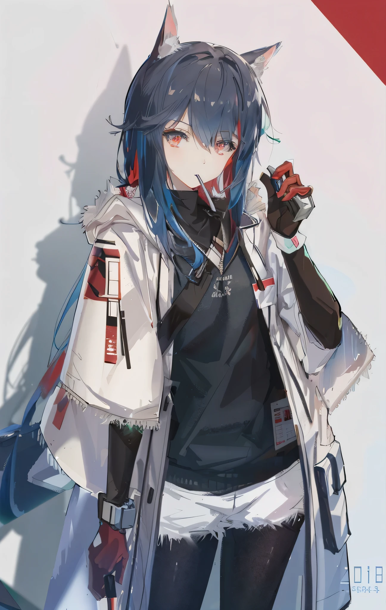Anime girl with a cat ear and a white coat holding a red rose, Cool anime 8K, anime in 4K style, 2D anime style, Kantai style collection, anime girl cyberpunk in hoodie, best anime 4k konachan wallpaper, zerochan art, anime girl cyberpunk, from arknights, white ponytails_gloves, Anime Art Wallpaper 8K