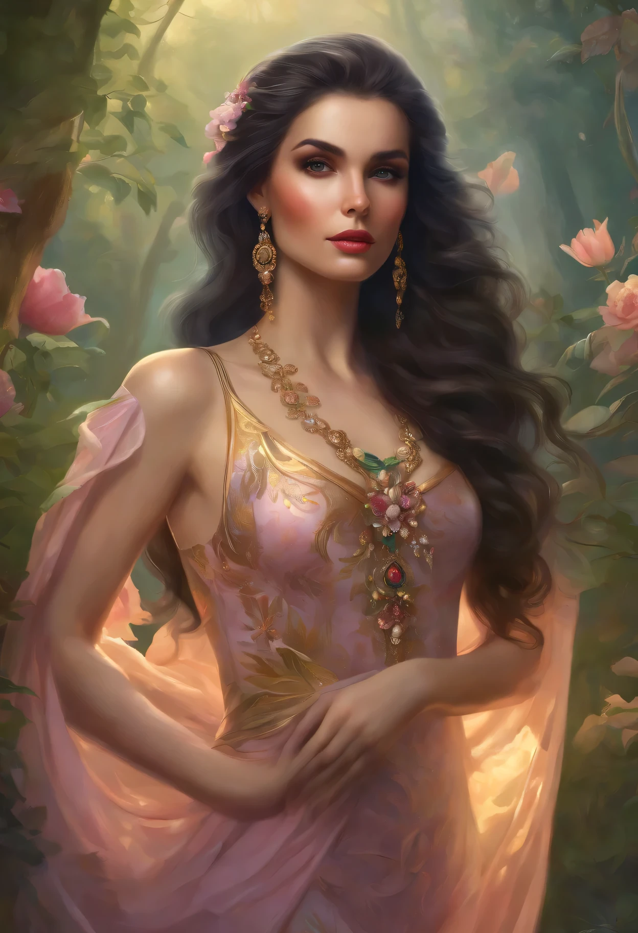 lisa frank art color, cuerpo completo, full body, senos grandes, nalgas grandes, mujer, multicolored long hair, multicolored aurora, art face by tom bagshaw, emile vernon style, fullbody dynamic movement pose, beautiful woman with long hair, gold jewellery, oil painting, fantasy, intricate, intricate stunning highly detailed girl by artgerm and edouard bisson, beautiful elegant, fantasy, flowers, forest, highly detailed, digital airbrush, photorealistic, octane render, black hair, black lips, gothic, rapunzel cabellos largos, cabellos largos dorados, cabellos largos color oro, pelo largo, digital painting, soft skin wide eyes watercolor, style, sketch, watercolor paiting, watercolor artist, portrait of a girl, vintage cartoon, ghibli, artgerm, wlop, alphonse mucha dynamic lighting hyperdetailed intricately detailed splash art trending on artstation triadic colors unreal engine 5 volumetric lighting, Transparent clothing, slight smile,, open legs, view of pubic hair, 1 sexy girl in transparent forest clothes,exposed breasts, open transparent t-shirt,mandala and flower tattoos, La mejor calidad,