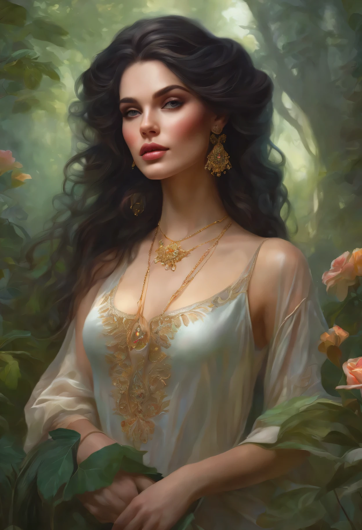 lisa frank art color, cuerpo completo, full body, senos grandes, nalgas grandes, mujer, multicolored long hair, multicolored aurora, art face by tom bagshaw, emile vernon style, fullbody dynamic movement pose, beautiful woman with long hair, gold jewellery, oil painting, fantasy, intricate, intricate stunning highly detailed girl by artgerm and edouard bisson, beautiful elegant, fantasy, flowers, forest, highly detailed, digital airbrush, photorealistic, octane render, black hair, black lips, gothic, rapunzel cabellos largos, cabellos largos dorados, cabellos largos color oro, pelo largo, digital painting, soft skin wide eyes watercolor, style, sketch, watercolor paiting, watercolor artist, portrait of a girl, vintage cartoon, ghibli, artgerm, wlop, alphonse mucha dynamic lighting hyperdetailed intricately detailed splash art trending on artstation triadic colors unreal engine 5 volumetric lighting, Transparent clothing, slight smile,, open legs, view of pubic hair, 1 sexy girl in transparent forest clothes,exposed breasts, open transparent t-shirt,mandala and flower tattoos, La mejor calidad,
