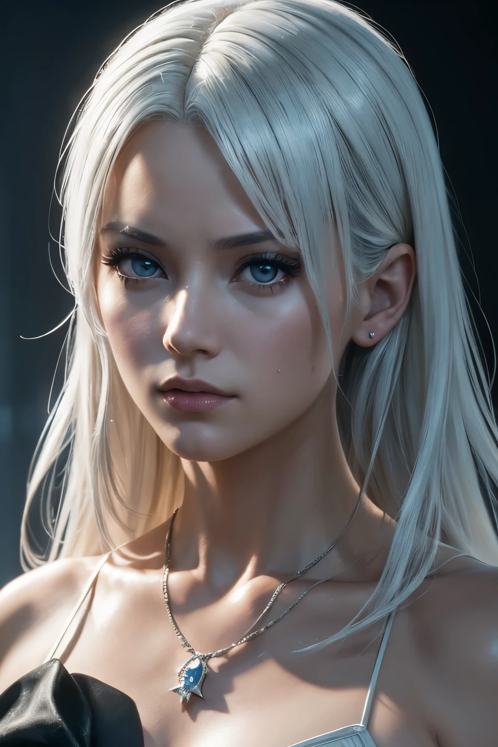 (RAW,, Nikon Z 14mm ultra-wide-angle lens, award-winning glamour photography, ((best quality)), ((masterpiece)), ((realistic)), skin pores, subsurface scattering, radiant light rays, high resolution, detailed facial features, high detail, sharp focus, smooth, aesthetic, extremely detailed, (extremely detailed eyes, extremely detailed iris), extremely detailed hair, extremely detailed skin, extremely detailed clothing, octane rendering, photorealistic, realistic, post-processing, maximum detail, realistic shadows, roughness, natural skin texture, real life, ultrarealistic, photorealism, photography, 8k UHD, photography, hdr, intricate, elegant, highly detailed, sharp focus, stunning, beautiful, beautiful), Detailed realistic beautiful woman, 40 years old like Marvel Storm, makeup, layered hair, realistic skin, photorealistic, athletic body, realistic, cinematic shooting, (extremely detailed CG unit 8k wallpaper), trend in ArtStation, trend in CGSociety, high detail, sharp focus, dramatic, beautiful background, full shot, high quality, (beautiful face), (detailed face), detailed hands, beautiful hands, (silver hair: 1.5)