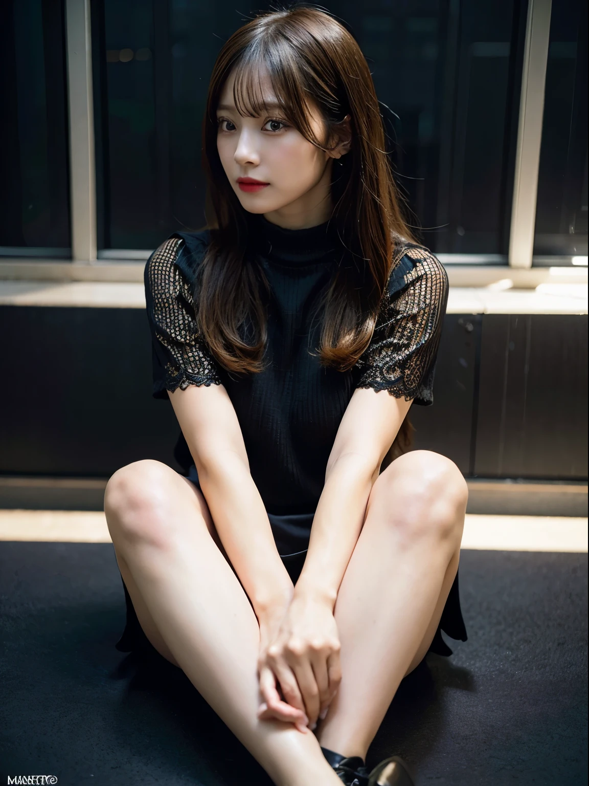 (best quality,8k,high-res,masterpiece:1.2), ultra-detailed, (realistic, photo-realistic:1.37), tabletop, extremely detailed, photorealistic rendering, girl and full body seen, black leather miniskirt, slightly averted eyes, profile, incredibly beautiful, cute, 8K wallpaper, intricate details, highly detailed 8K wallpaper, gravure, model, foot fetish, legs, leg fetish, visible down to the feet, vibrant lighting, soft shadows