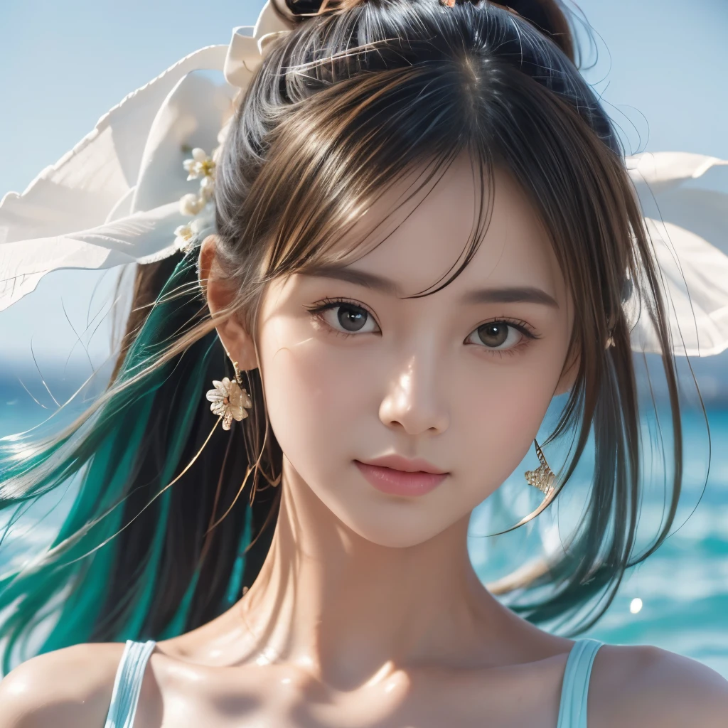 (Masterpiece), (Best Quality), (Super Detail), (disheveled Hair), (Illustration), (One Girl), (Fashionable Clothes), Standing, Fashion Model, Beholder, (Interview), (Simple Background), Finely Beautiful Eyes, Delicate Beautiful Face, Floating, (High Saturation), (Colorful Splash), Colorful Bubble, (Shine), Focus on the Face, Ponytail, Light Blue Hair, Bangs, Hair Rings, Floating Flowers, Floating Hairs, (Shining), Best Lighting, Best Shadows