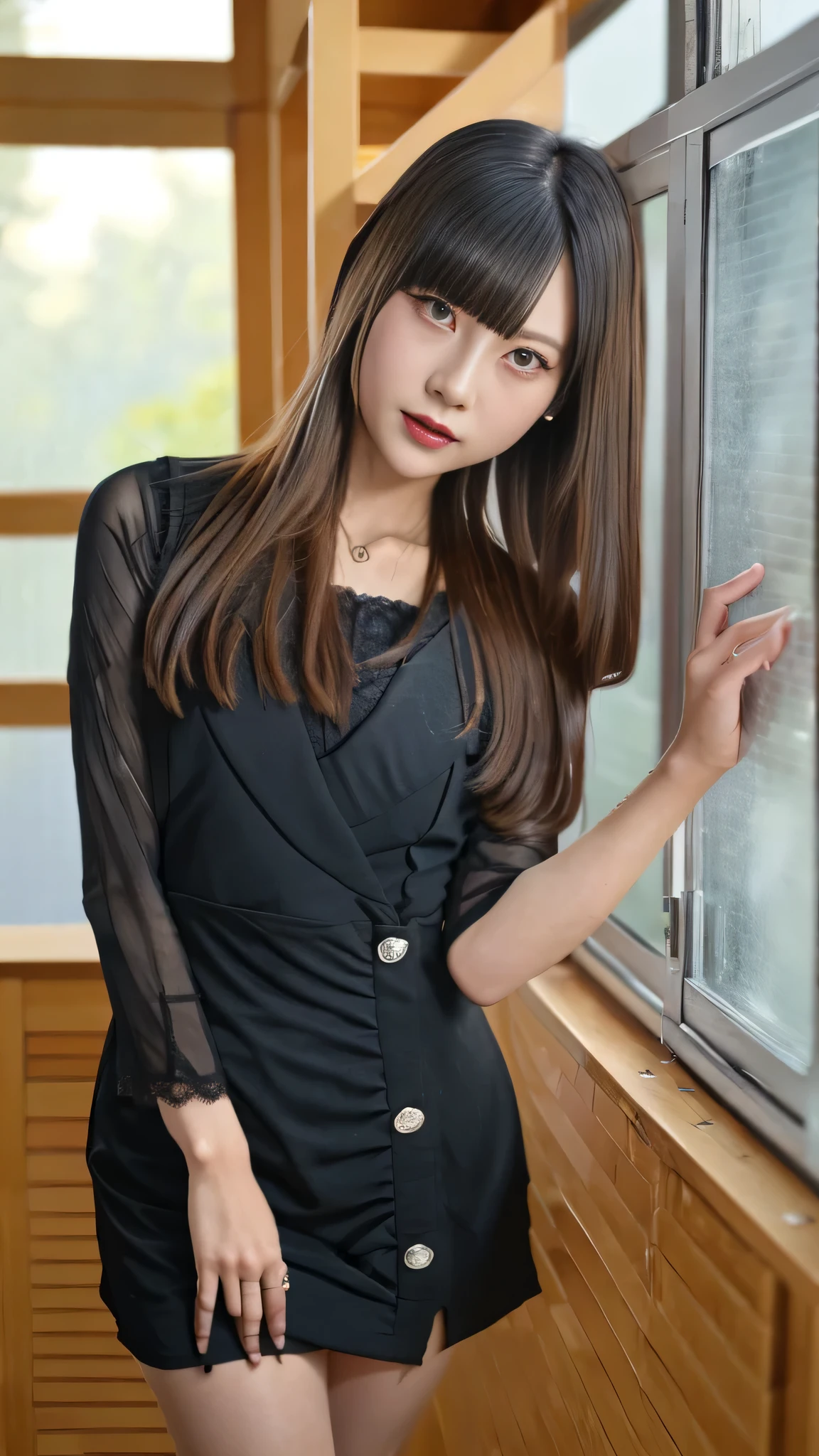 Super detailed、Japanese、charming beauty、seductive adult woman、Beautiful woman、sharp eyes、cool girl、wavy hair、suit、Black chiffon、lace fabric、wide sleeve、wearing a lace insert dress、white blouse、Tight Skirt、Lustrous legs、evilの幹部、evil depravity、brainwashing、Mind control、lipstick、grin、evilな表情、evil、empty eyes、evil、night high school、