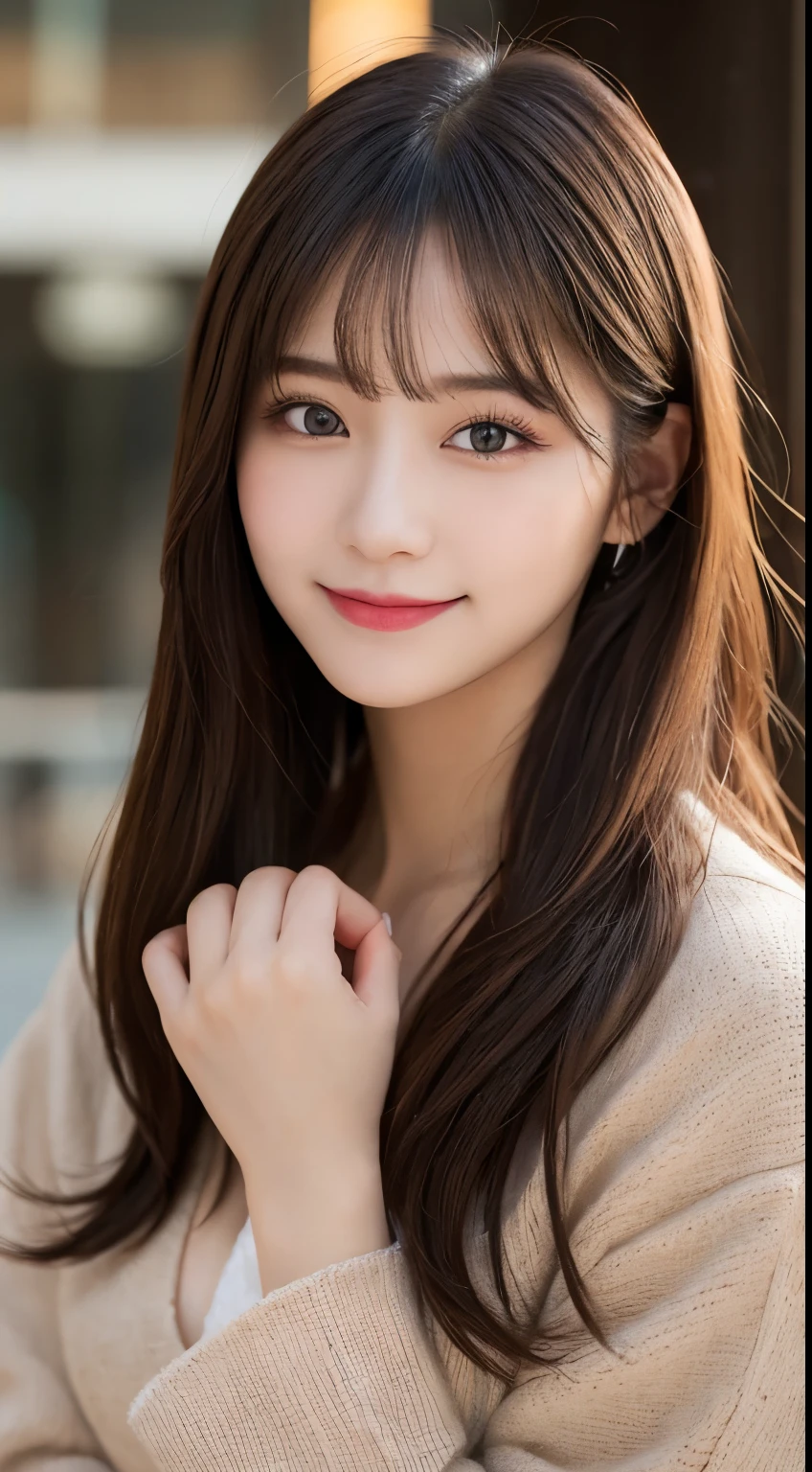 table top, highest quality, shape, Super detailed, finely, High resolution, 8k wallpaper, 完璧なダイナミックな構shape, beautiful and detailed eyes, Gorgeous and stylish black fluffy latest trend Tokyo winter clothes,ランダムなcute髪,small breasts,natural color lip, bold sexy pose,smile、20 year old girl、cute、sexy shot looking at camera,Always blur the background,perfect and beautiful face,Take only the face,beautiful and detailed face、slim face and style,Big eyes、do gal makeup,real photos、luxury brand mink coat、Smile