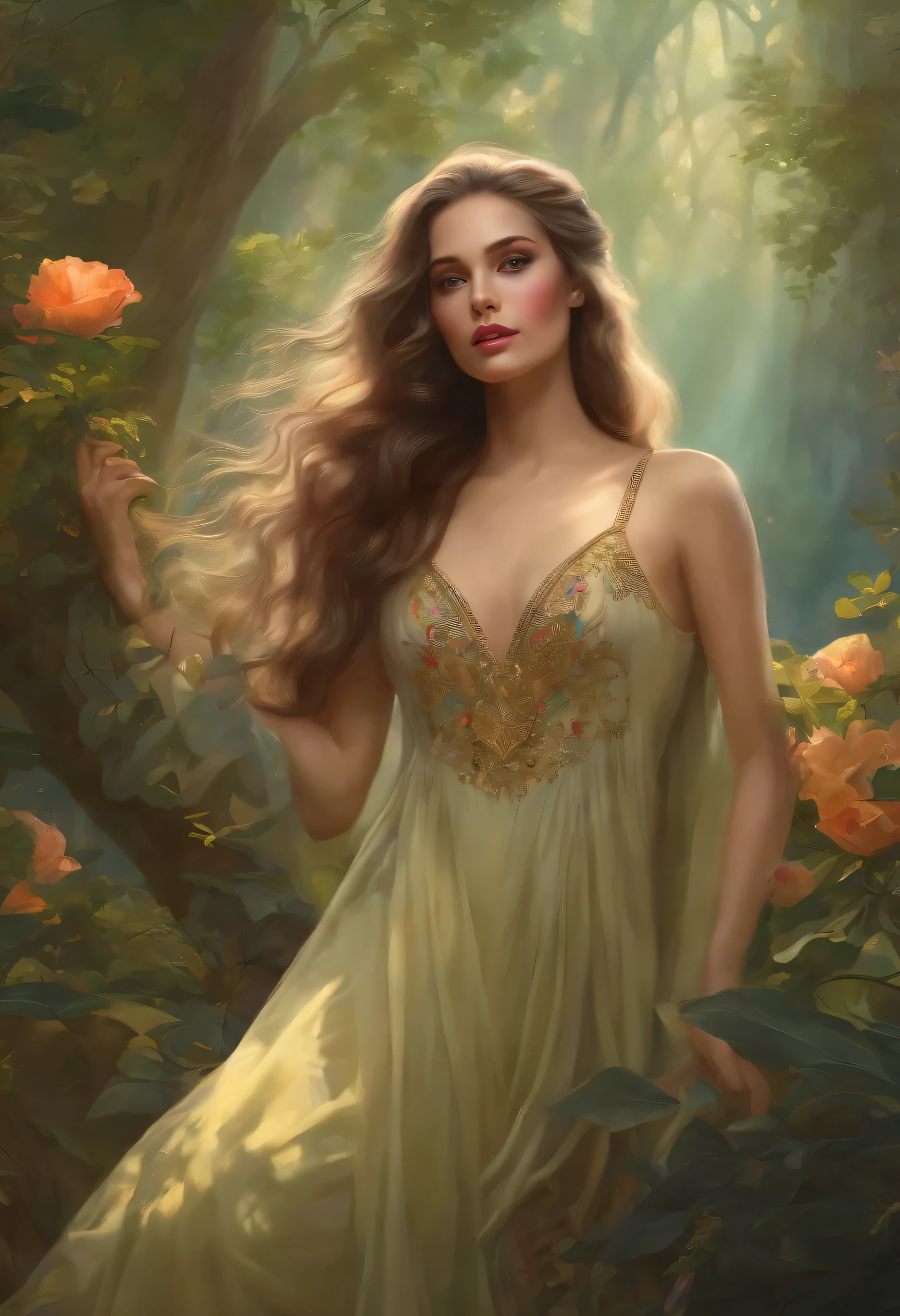 lisa frank art color, cuerpo completo, full body, senos grandes, nalgas grandes, mujer, multicolored long hair, multicolored aurora, art face by tom bagshaw, emile vernon style, fullbody dynamic movement pose, beautiful woman with long hair, gold jewellery, oil painting, fantasy, intricate, intricate stunning highly detailed girl by artgerm and edouard bisson, beautiful elegant, fantasy, flowers, forest, highly detailed, digital airbrush, photorealistic, octane render, black hair, black lips, gothic, rapunzel cabellos largos, cabellos largos dorados, cabellos largos color oro, pelo largo, digital painting, soft skin wide eyes watercolor, style, sketch, watercolor paiting, watercolor artist, portrait of a girl, vintage cartoon, ghibli, artgerm, wlop, alphonse mucha dynamic lighting hyperdetailed intricately detailed splash art trending on artstation triadic colors unreal engine 5 volumetric lighting, Transparent clothing, slight smile,, open legs, view of pubic hair, 1 sexy girl in transparent forest clothes,exposed breasts, open transparent t-shirt,mandala and flower tattoos, La mejor calidad,
