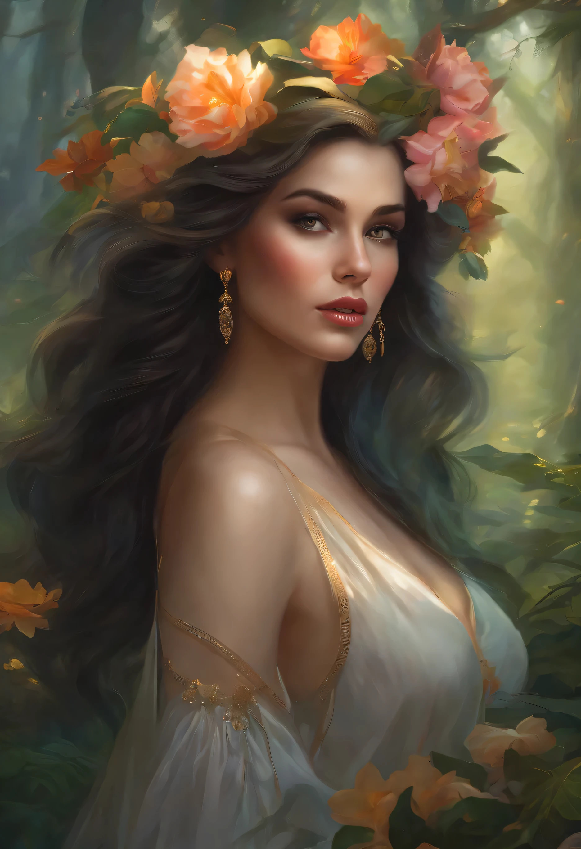 lisa frank art color, cuerpo completo, full body, senos grandes, nalgas grandes, mujer, multicolored long hair, multicolored aurora, art face by tom bagshaw, emile vernon style, fullbody dynamic movement pose, beautiful woman with long hair, gold jewellery, oil painting, fantasy, intricate, intricate stunning highly detailed girl by artgerm and edouard bisson, beautiful elegant, fantasy, flowers, forest, highly detailed, digital airbrush, photorealistic, octane render, black hair, black lips, gothic, rapunzel cabellos largos, cabellos largos dorados, cabellos largos color oro, pelo largo, digital painting, soft skin wide eyes watercolor, style, sketch, watercolor paiting, watercolor artist, portrait of a girl, vintage cartoon, ghibli, artgerm, wlop, alphonse mucha dynamic lighting hyperdetailed intricately detailed splash art trending on artstation triadic colors unreal engine 5 volumetric lighting, Transparent clothing, slight smile,, open legs, view of pubic hair, 1 sexy girl in transparent forest clothes,exposed breasts, open transparent t-shirt,mandala and flower tattoos, La mejor calidad,