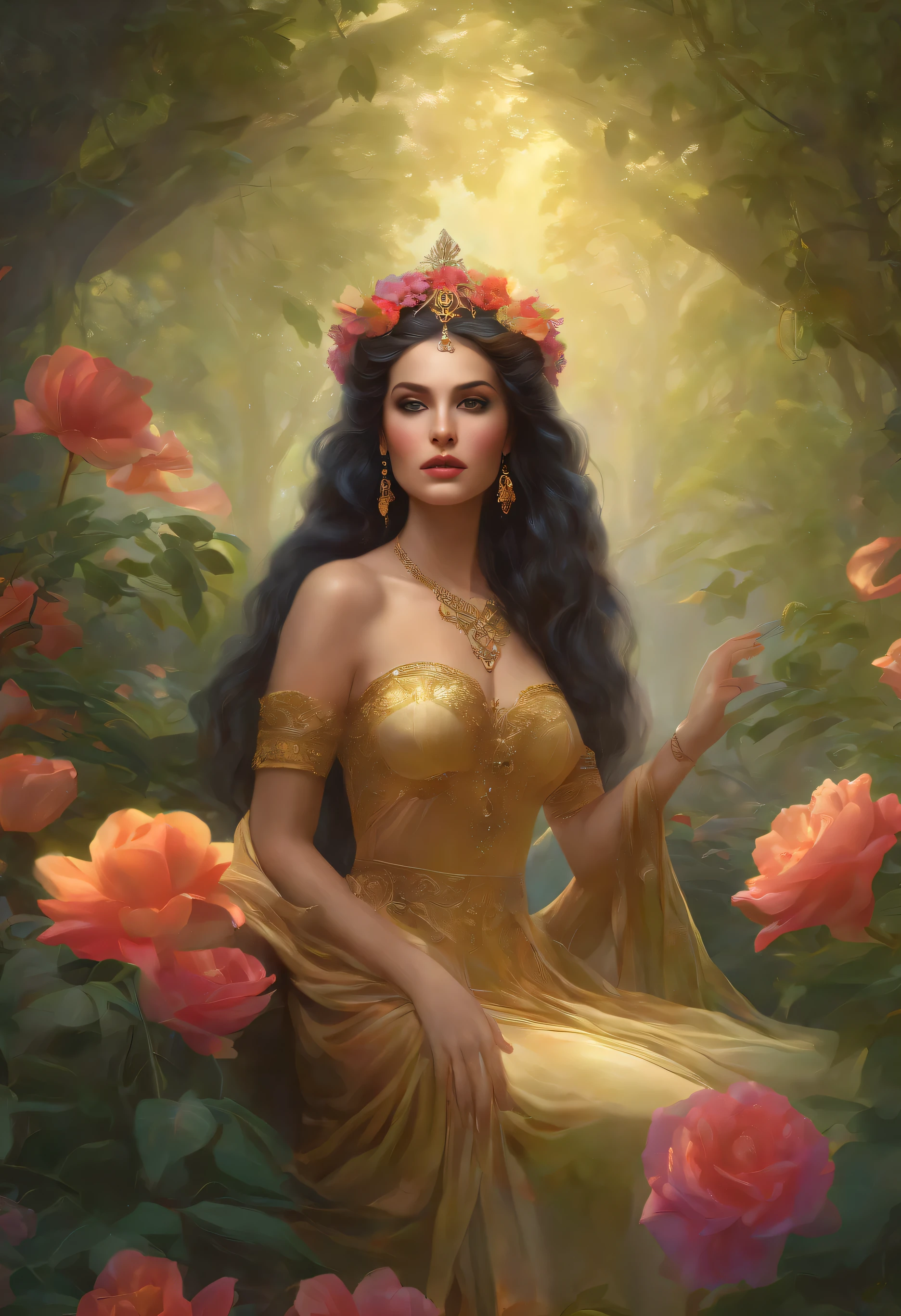 lisa frank art color, cuerpo completo, full body, senos grandes, nalgas grandes, mujer, multicolored long hair, multicolored aurora, art face by tom bagshaw, emile vernon style, fullbody dynamic movement pose, beautiful woman with long hair, gold jewellery, oil painting, fantasy, intricate, intricate stunning highly detailed girl by artgerm and edouard bisson, beautiful elegant, fantasy, flowers, forest, highly detailed, digital airbrush, photorealistic, octane render, black hair, black lips, gothic, rapunzel cabellos largos, cabellos largos dorados, cabellos largos color oro, pelo largo, digital painting, soft skin wide eyes watercolor, style, sketch, watercolor paiting, watercolor artist, portrait of a girl, vintage cartoon, ghibli, artgerm, wlop, alphonse mucha dynamic lighting hyperdetailed intricately detailed splash art trending on artstation triadic colors unreal engine 5 volumetric lighting, Transparent clothing, slight smile,, open legs, view of pubic hair, 1 sexy girl in transparent forest clothes,exposed breasts, open transparent t-shirt,mandala and flower tattoos, La mejor calidad,