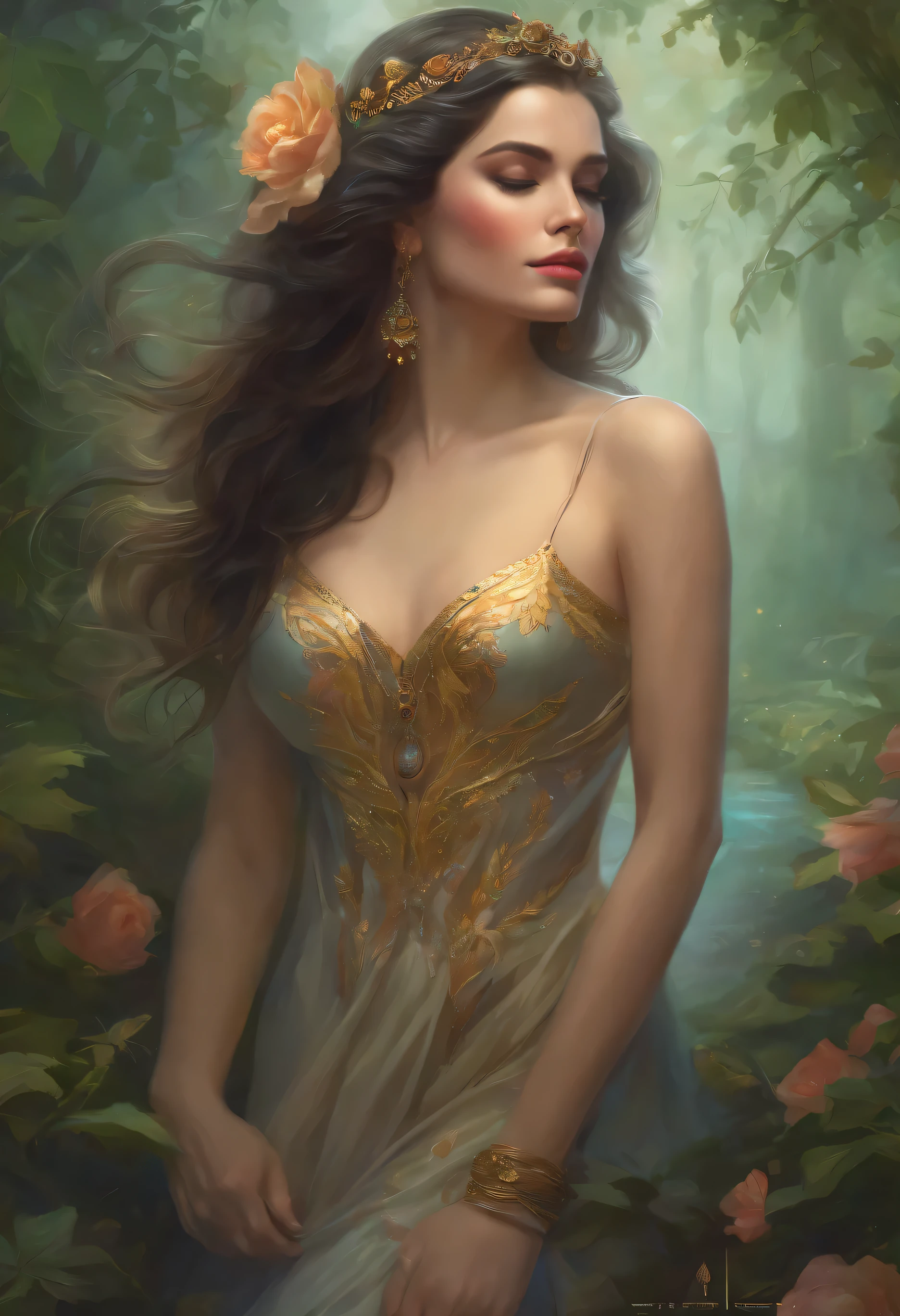 lisa frank art color, cuerpo completo, full body, senos grandes, nalgas grandes, mujer, multicolored long hair, multicolored aurora, art face by tom bagshaw, emile vernon style, fullbody dynamic movement pose, beautiful woman with long hair, gold jewellery, oil painting, fantasy, intricate, intricate stunning highly detailed girl by artgerm and edouard bisson, beautiful elegant, fantasy, flowers, forest, highly detailed, digital airbrush, photorealistic, octane render, black hair, black lips, gothic, rapunzel cabellos largos, cabellos largos dorados, cabellos largos color oro, pelo largo, digital painting, soft skin wide eyes watercolor, style, sketch, watercolor paiting, watercolor artist, portrait of a girl, vintage cartoon, ghibli, artgerm, wlop, alphonse mucha dynamic lighting hyperdetailed intricately detailed splash art trending on artstation triadic colors unreal engine 5 volumetric lighting, Transparent clothing, slight smile,, open legs, view of pubic hair, 1 sexy girl in transparent forest clothes,exposed breasts, open transparent t-shirt,mandala and flower tattoos, La mejor calidad,