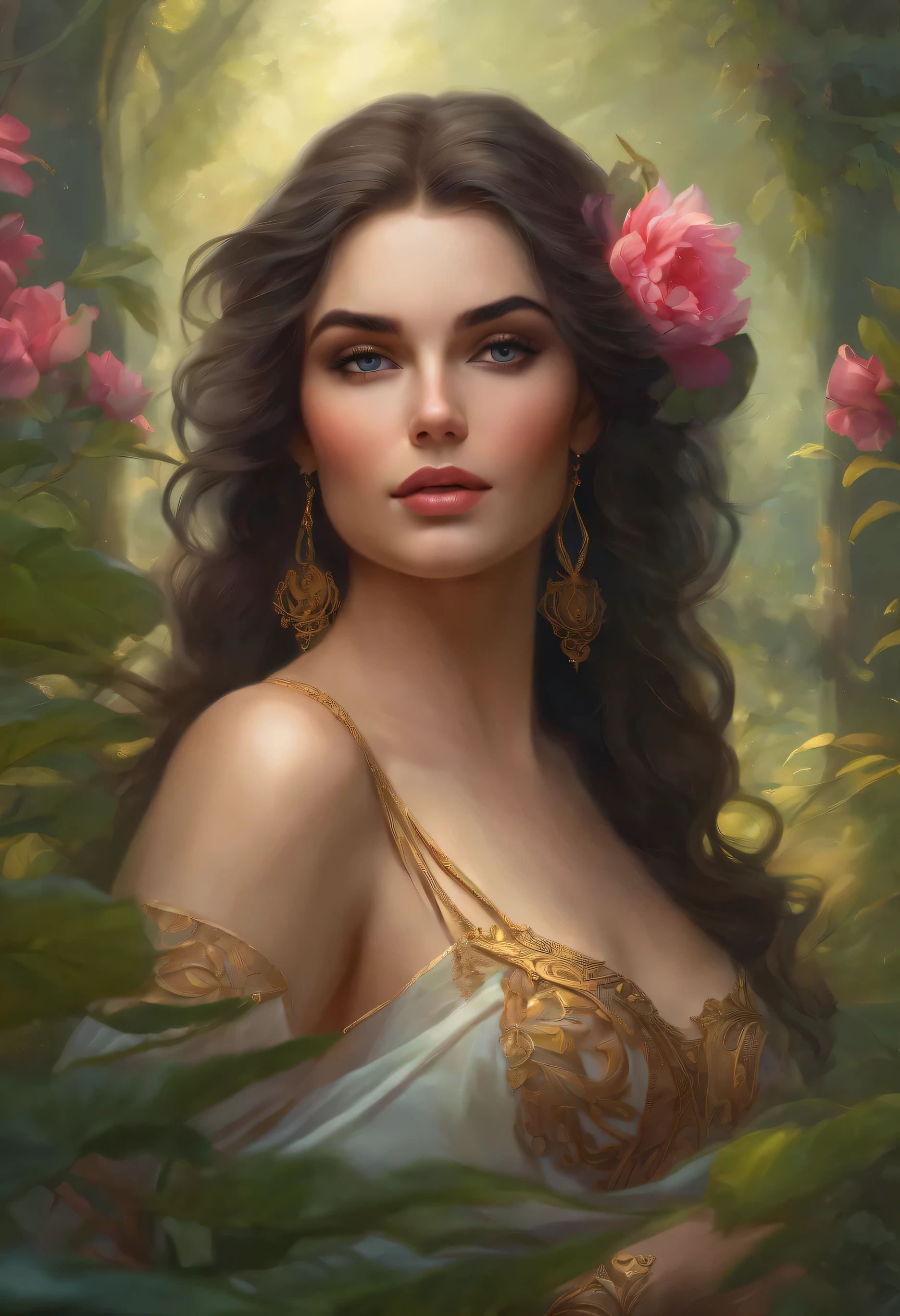 lisa frank art color, cuerpo completo, full body, senos grandes, nalgas grandes, mujer, multicolored long hair, multicolored aurora, art face by tom bagshaw, emile vernon style, fullbody dynamic movement pose, beautiful woman with long hair, gold jewellery, oil painting, fantasy, intricate, intricate stunning highly detailed girl by artgerm and edouard bisson, beautiful elegant, fantasy, flowers, forest, highly detailed, digital airbrush, photorealistic, octane render, black hair, black lips, gothic, rapunzel cabellos largos, cabellos largos dorados, cabellos largos color oro, pelo largo, digital painting, soft skin wide eyes watercolor, style, sketch, watercolor paiting, watercolor artist, portrait of a girl, vintage cartoon, ghibli, artgerm, wlop, alphonse mucha dynamic lighting hyperdetailed intricately detailed splash art trending on artstation triadic colors unreal engine 5 volumetric lighting, Transparent clothing, slight smile,, open legs, view of pubic hair, 1 sexy girl in transparent forest clothes,exposed breasts, open transparent t-shirt,mandala and flower tattoos, La mejor calidad,