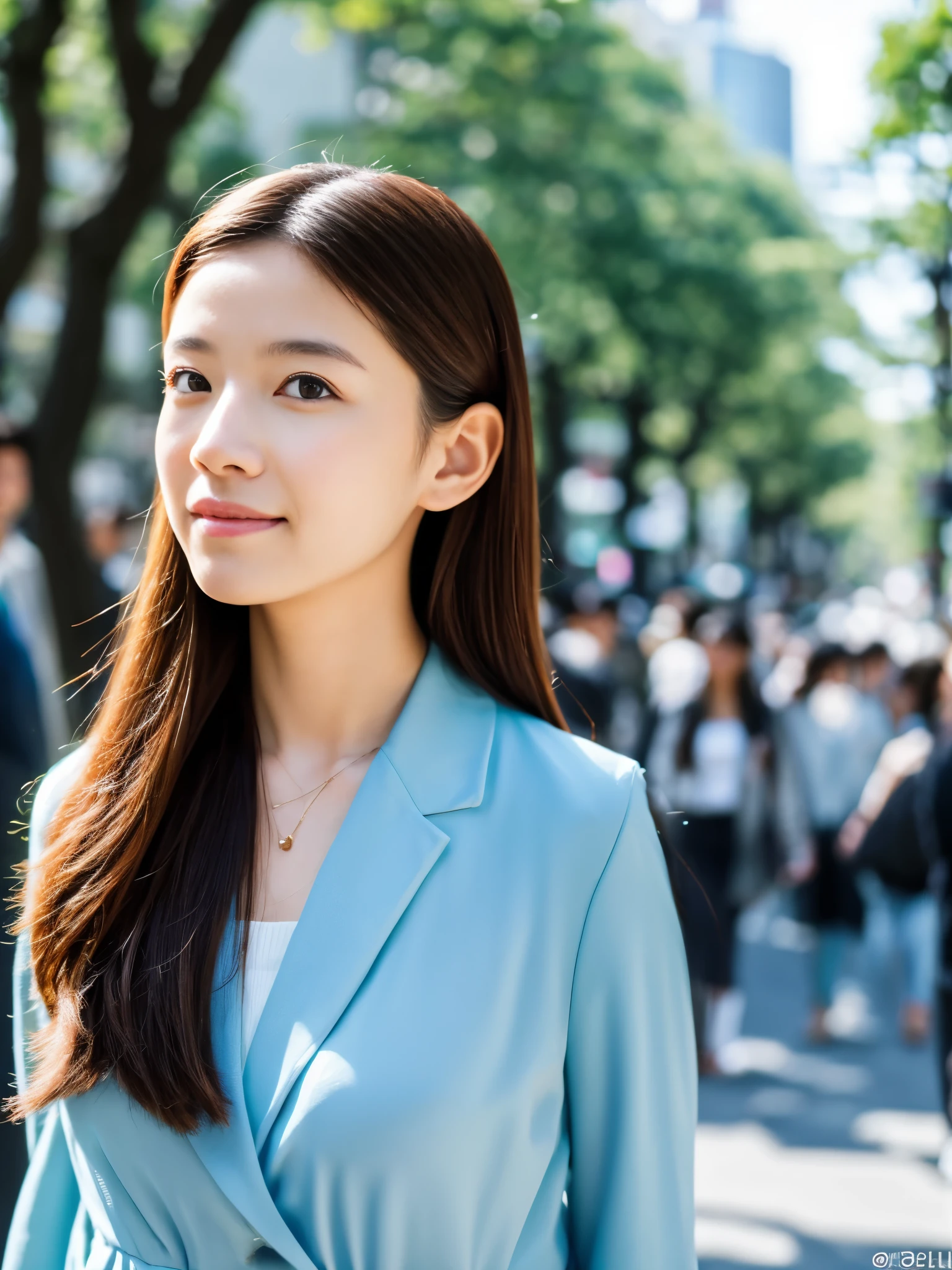 Photoreal, 8K full-length portrait, Beautiful woman, attractive look, Clear system, 18-year-old, Tokyo, 2024, spring, Shibuya in the background