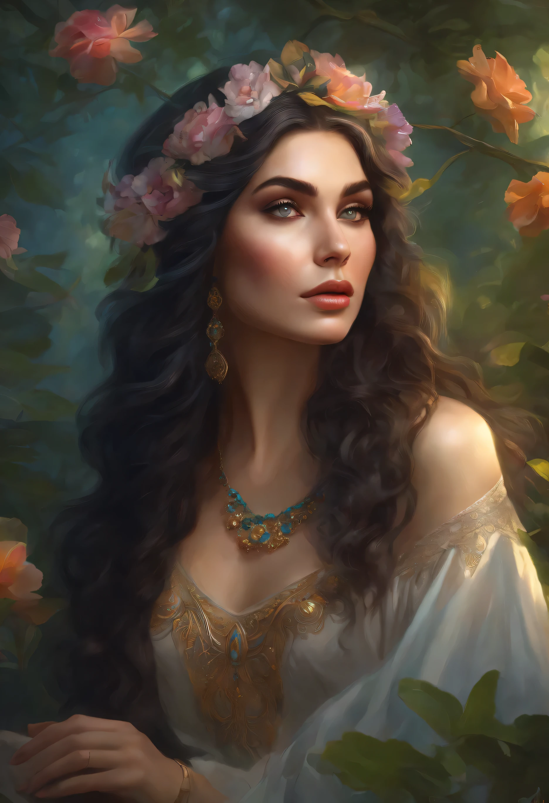 lisa frank art color, cuerpo completo, full body, senos grandes, nalgas grandes, mujer, multicolored long hair, multicolored aurora, art face by tom bagshaw, emile vernon style, fullbody dynamic movement pose, beautiful woman with long hair, gold jewellery, oil painting, fantasy, intricate, intricate stunning highly detailed girl by artgerm and edouard bisson, beautiful elegant, fantasy, flowers, forest, highly detailed, digital airbrush, photorealistic, octane render, black hair, black lips, gothic, rapunzel cabellos largos, cabellos largos dorados, cabellos largos color oro, pelo largo, digital painting, soft skin wide eyes watercolor, style, sketch, watercolor paiting, watercolor artist, portrait of a girl, vintage cartoon, ghibli, artgerm, wlop, alphonse mucha dynamic lighting hyperdetailed intricately detailed splash art trending on artstation triadic colors unreal engine 5 volumetric lighting, Transparent clothing, slight smile,, open legs, view of pubic hair, 1 sexy girl in transparent forest clothes,exposed breasts, open transparent t-shirt,mandala and flower tattoos, La mejor calidad,