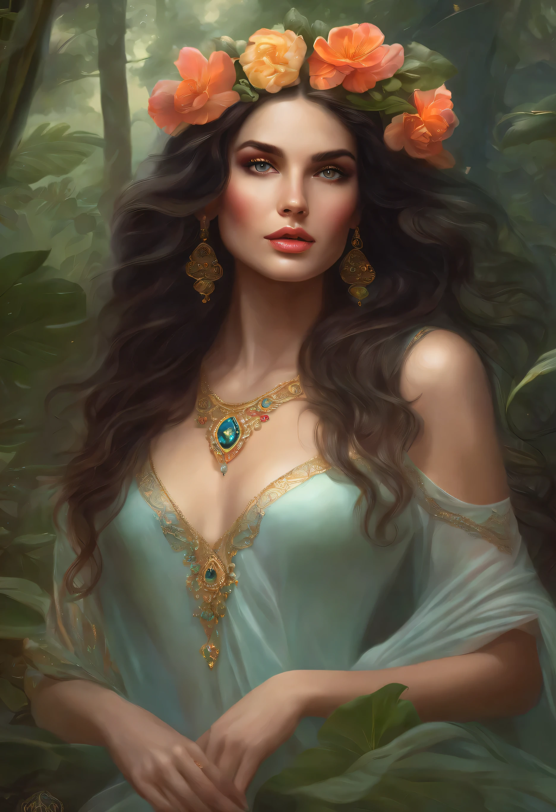 lisa frank art color, cuerpo completo, full body, senos grandes, nalgas grandes, mujer, multicolored long hair, multicolored aurora, art face by tom bagshaw, emile vernon style, fullbody dynamic movement pose, beautiful woman with long hair, gold jewellery, oil painting, fantasy, intricate, intricate stunning highly detailed girl by artgerm and edouard bisson, beautiful elegant, fantasy, flowers, forest, highly detailed, digital airbrush, photorealistic, octane render, black hair, black lips, gothic, rapunzel cabellos largos, cabellos largos dorados, cabellos largos color oro, pelo largo, digital painting, soft skin wide eyes watercolor, style, sketch, watercolor paiting, watercolor artist, portrait of a girl, vintage cartoon, ghibli, artgerm, wlop, alphonse mucha dynamic lighting hyperdetailed intricately detailed splash art trending on artstation triadic colors unreal engine 5 volumetric lighting, Transparent clothing, slight smile,, open legs, view of pubic hair, 1 sexy girl in transparent forest clothes,exposed breasts, open transparent t-shirt,mandala and flower tattoos, La mejor calidad,
