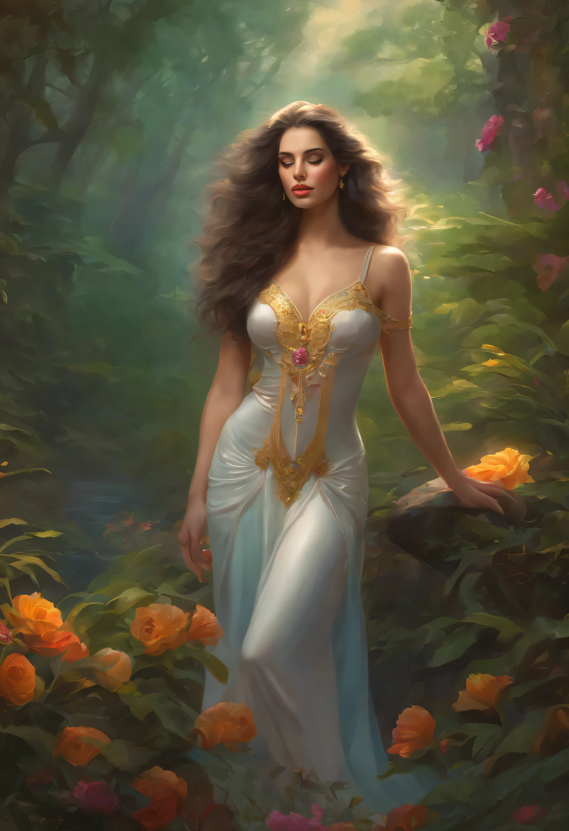 lisa frank art color, cuerpo completo, full body, senos grandes, nalgas grandes, mujer, multicolored long hair, multicolored aurora, art face by tom bagshaw, emile vernon style, fullbody dynamic movement pose, beautiful woman with long hair, gold jewellery, oil painting, fantasy, intricate, intricate stunning highly detailed girl by artgerm and edouard bisson, beautiful elegant, fantasy, flowers, forest, highly detailed, digital airbrush, photorealistic, octane render, black hair, black lips, gothic, rapunzel cabellos largos, cabellos largos dorados, cabellos largos color oro, pelo largo, digital painting, soft skin wide eyes watercolor, style, sketch, watercolor paiting, watercolor artist, portrait of a girl, vintage cartoon, ghibli, artgerm, wlop, alphonse mucha dynamic lighting hyperdetailed intricately detailed splash art trending on artstation triadic colors unreal engine 5 volumetric lighting, Transparent clothing, slight smile,, open legs, view of pubic hair, 1 sexy girl in transparent forest clothes,exposed breasts, open transparent t-shirt,mandala and flower tattoos, La mejor calidad,