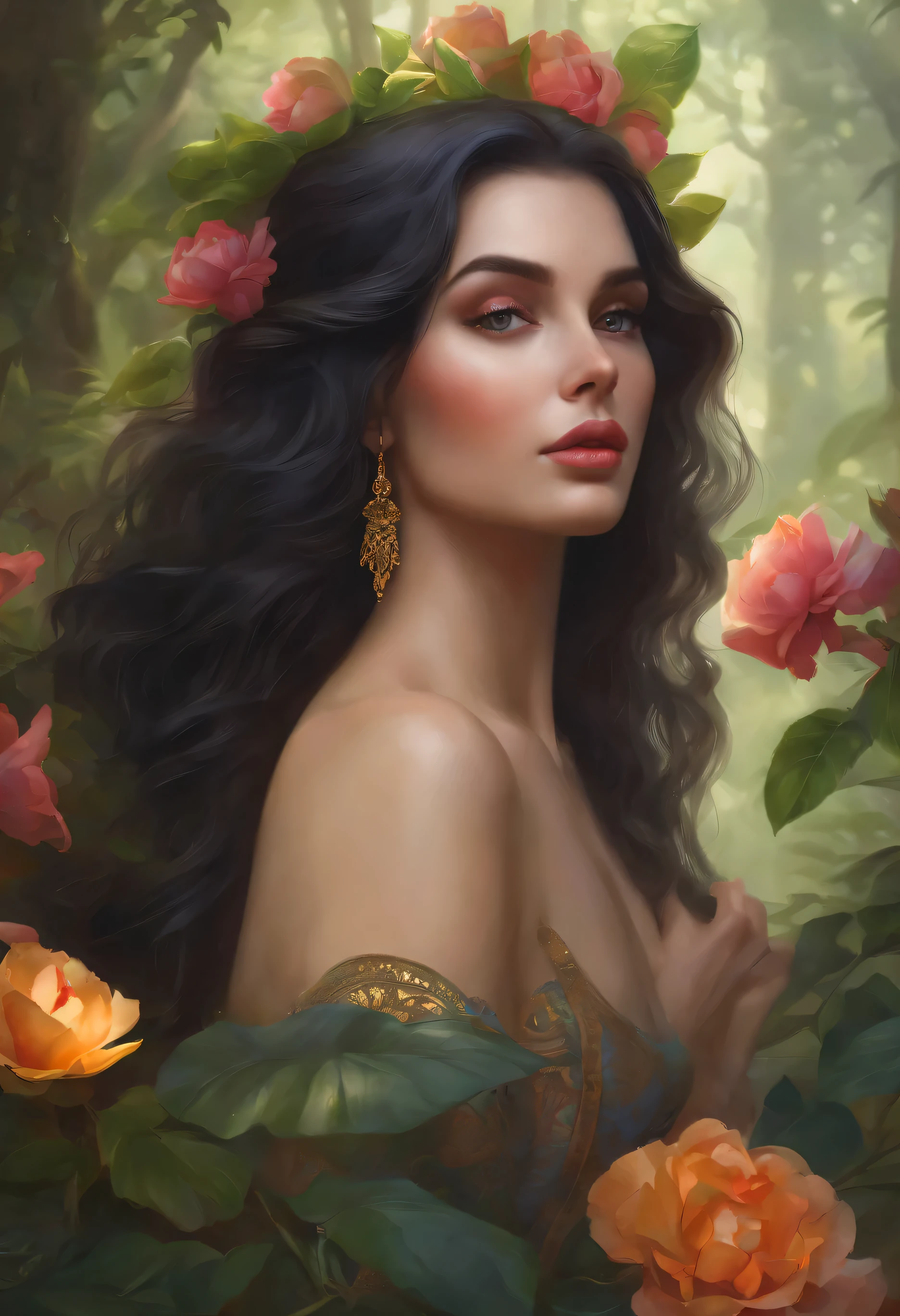 lisa frank art color, cuerpo completo, full body, senos grandes, nalgas grandes, mujer, multicolored long hair, multicolored aurora, art face by tom bagshaw, emile vernon style, fullbody dynamic movement pose, beautiful woman with long hair, gold jewellery, oil painting, fantasy, intricate, intricate stunning highly detailed girl by artgerm and edouard bisson, beautiful elegant, fantasy, flowers, forest, highly detailed, digital airbrush, photorealistic, octane render, black hair, black lips, gothic, rapunzel cabellos largos, cabellos largos dorados, cabellos largos color oro, pelo largo, digital painting, soft skin wide eyes watercolor, style, sketch, watercolor paiting, watercolor artist, portrait of a girl, vintage cartoon, ghibli, artgerm, wlop, alphonse mucha dynamic lighting hyperdetailed intricately detailed splash art trending on artstation triadic colors unreal engine 5 volumetric lighting, Transparent clothing, slight smile,, open legs, view of pubic hair, 1 sexy girl in transparent forest clothes,exposed breasts, open transparent t-shirt,mandala and flower tattoos, La mejor calidad,