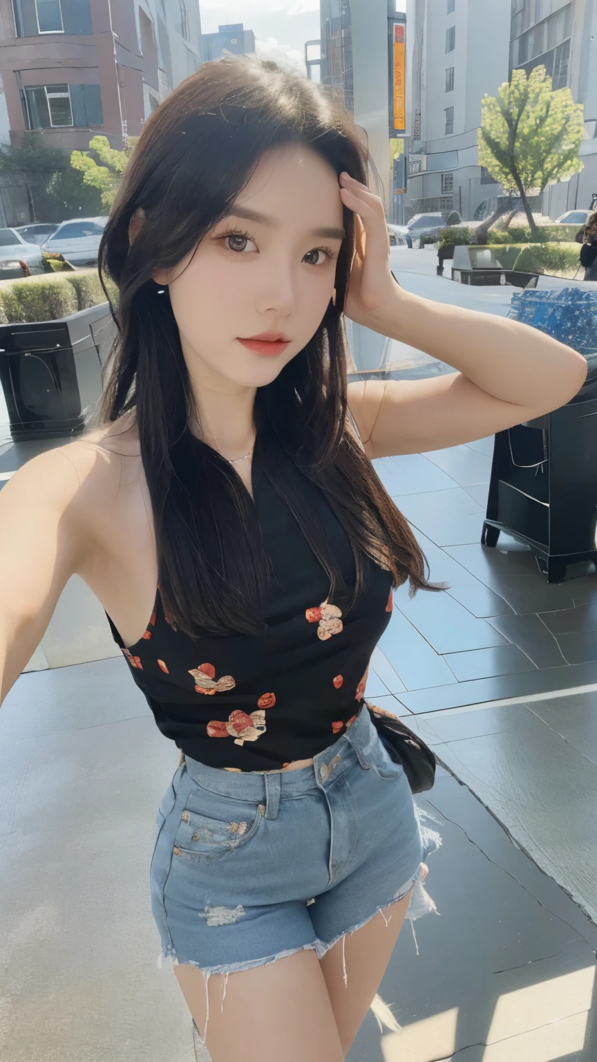 individual，young girl，23 years old, （（dress）），fine hair, Detailed faces, plump figure, Short hair details, Look up, There is a beauty mole， Taikoo Li，Standing whole body，