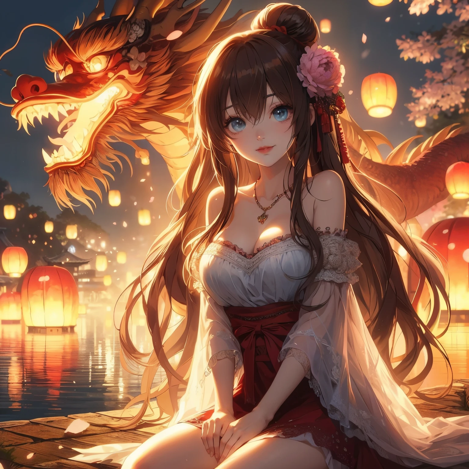 A woman sits on a rock next to a dragon, anime style 4k, Beautiful anime girl, anime art wallpaper 4k, Anime Art Wallpaper 4k, anime art wallpaper 8k, 4k anime wallpaper, anime wallpaper 4k, anime wallpaper 4k, anime long hair girl, Beautiful anime, Beautiful anime woman, HD anime wallpaper, Beautiful fantasy anime