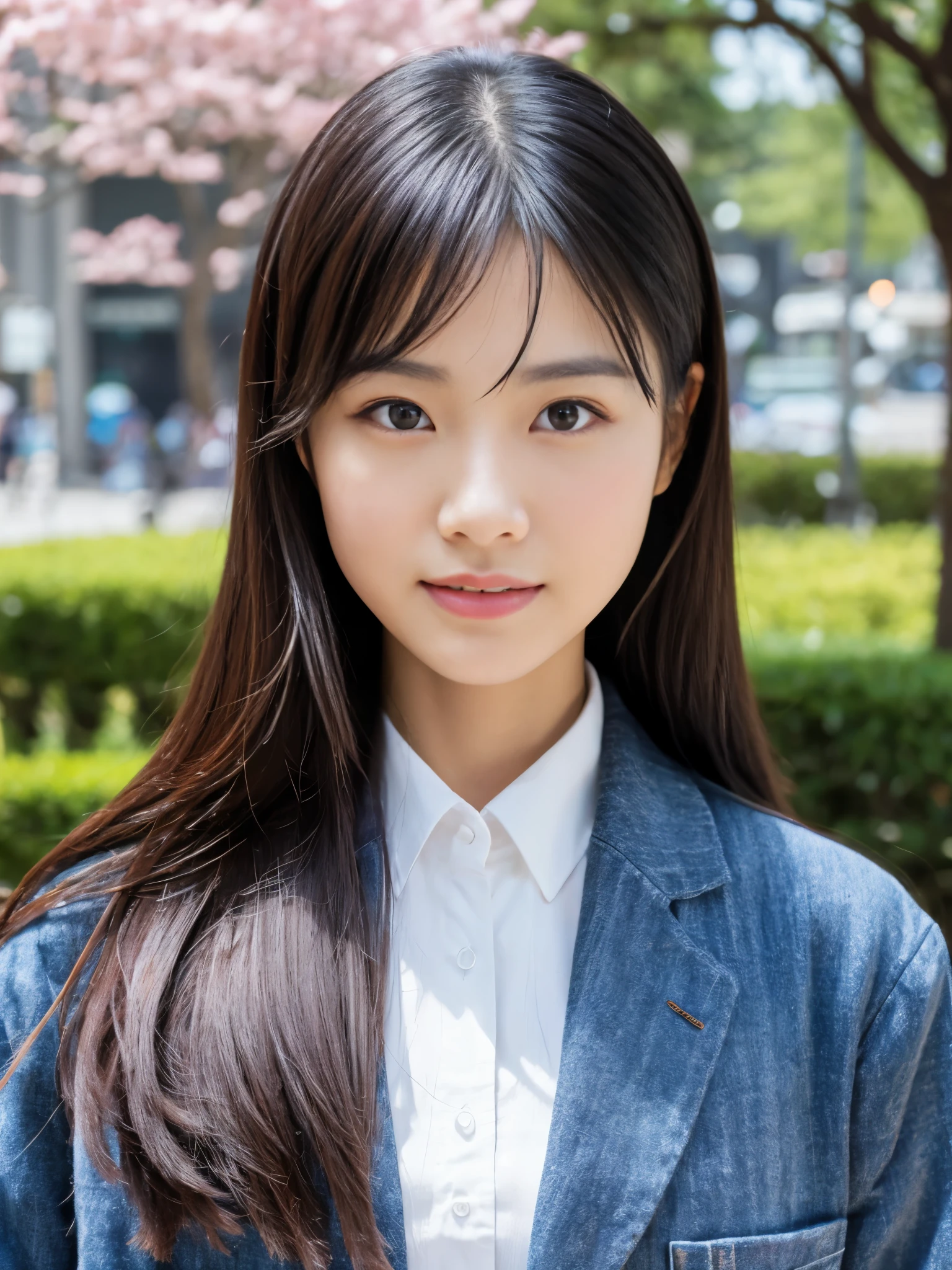 Photoreal, 8K full-length portrait, Beautiful woman, attractive look, Clear system, 18-year-old, Tokyo, 2024, spring, Shibuya in the background