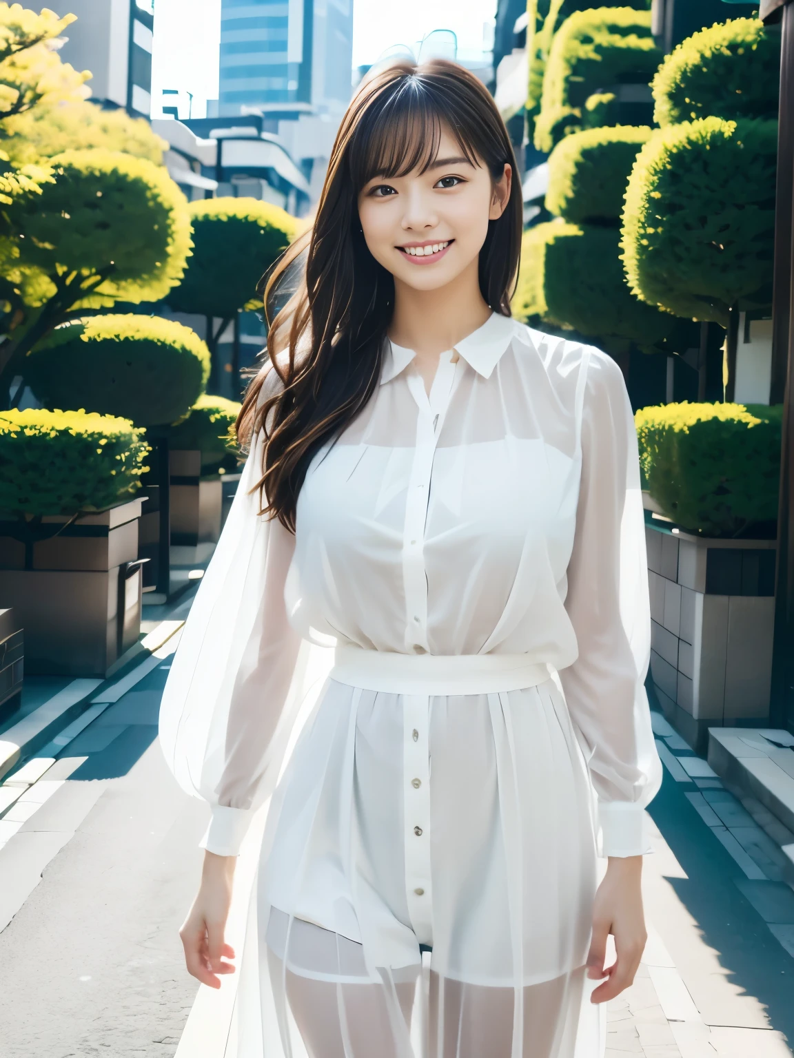Photoreal, 8K full-length portrait, Beautiful woman, attractive look, Clear system, 18-year-old, Tokyo, 2024, spring, Shibuya in the background