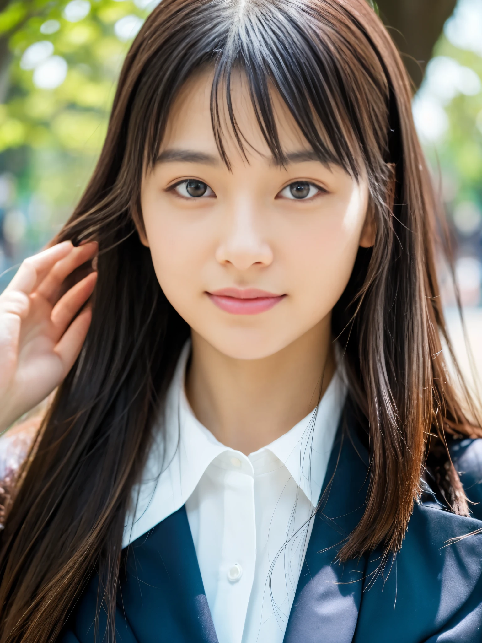 Photoreal, 8K full-length portrait, Beautiful woman, attractive look, Clear system, 18-year-old, Tokyo city, 2024, spring, Shibuya in the background