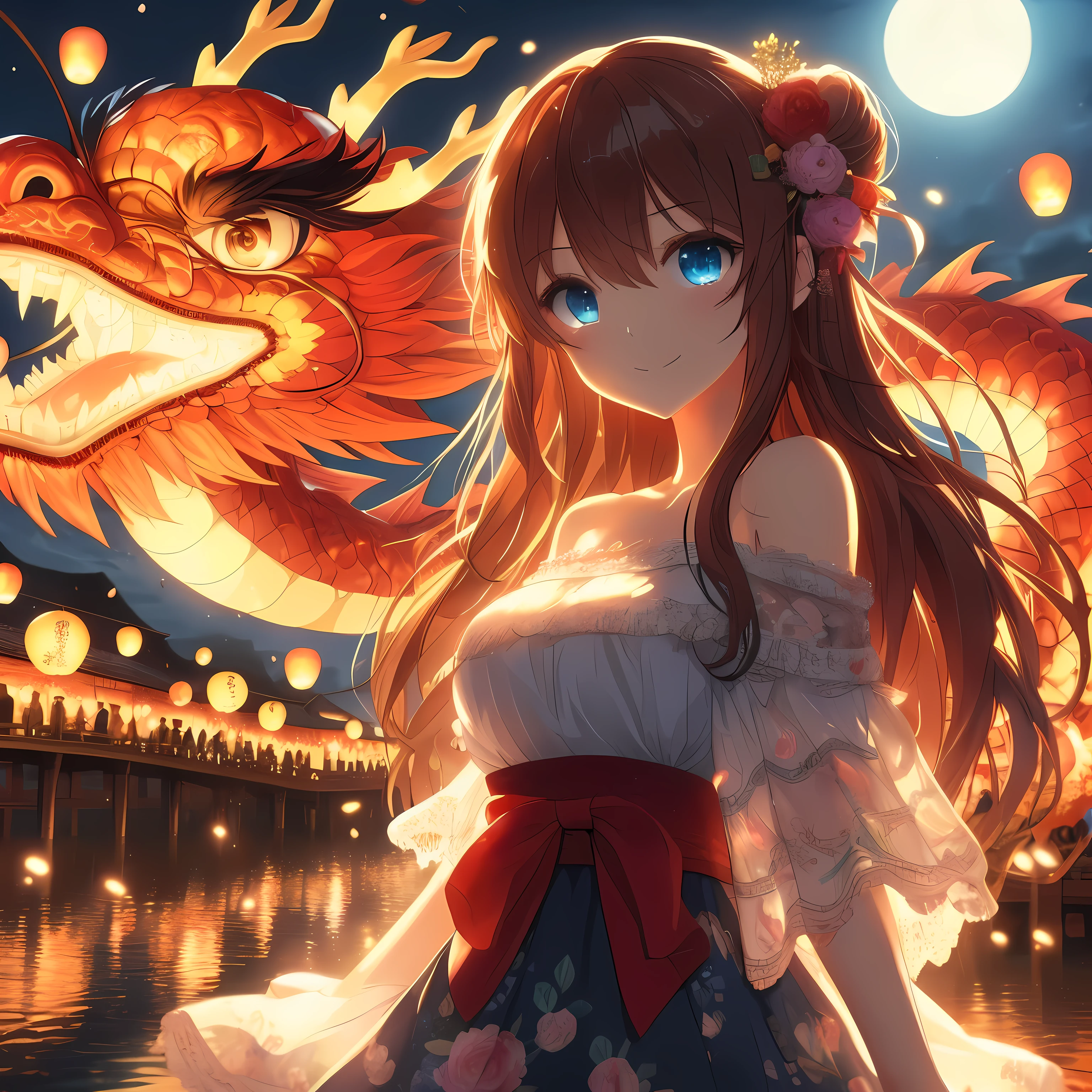 Anime girl in a skirt with a dragon head in front of the river, anime style 4k, Anime Art Wallpaper 4k, Anime Art Wallpaper 4k, Animation Art Wallpaper 8k, 4kanime wallpaper, anime wallpaper4K, anime wallpaper4k, 4k comic wallpaper, hd anime wallpaper, night nucleus, anime wallpaper, Beautiful anime artwork