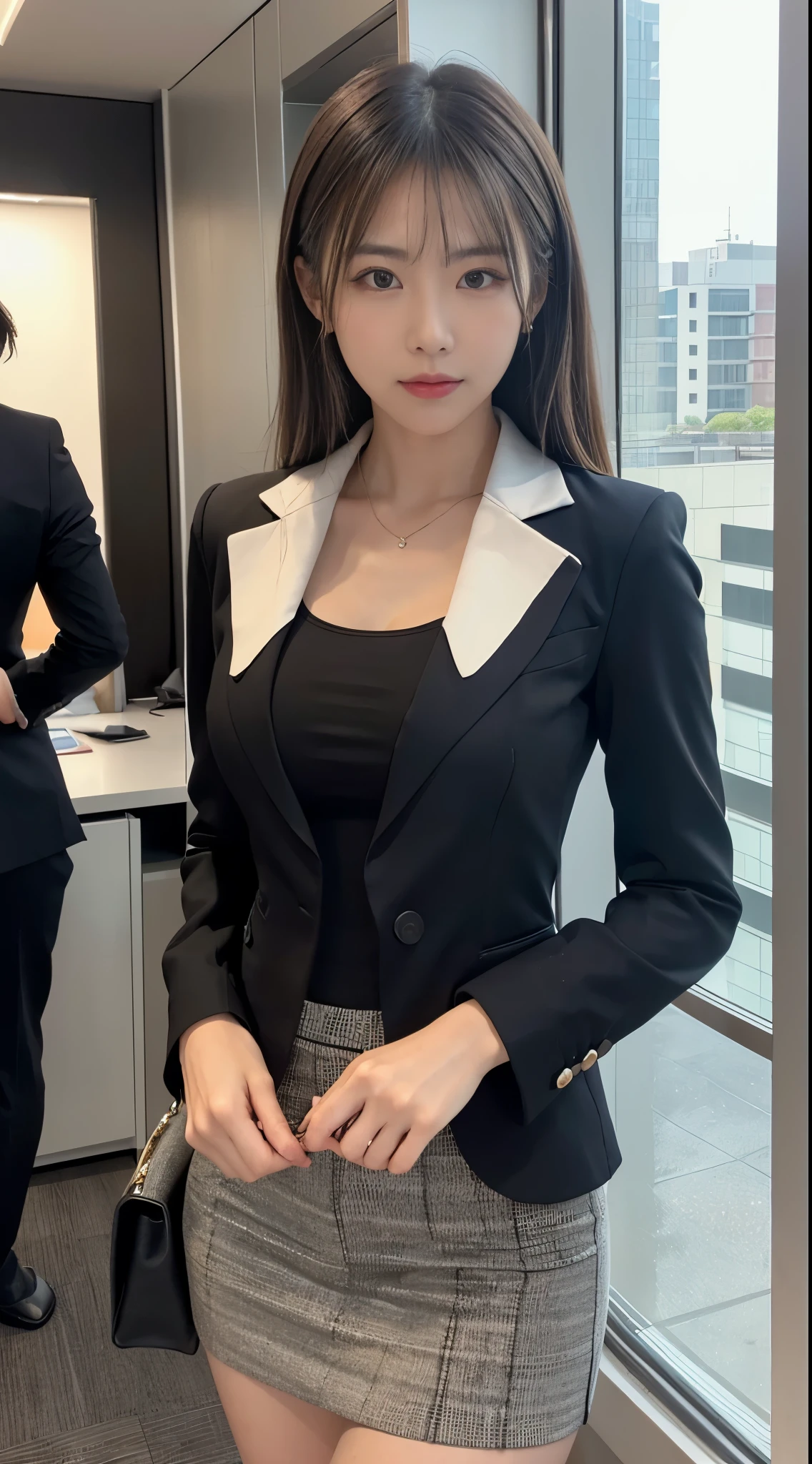 arafed asian woman in a suit posing at a desk, girl in a suit, girl in a suit, wearing a strict suit, wearing a tight suit, wearing a business suitいる, 厳格なin a suit, 厳格なwearing a business suitいる, wearing a business suit, wearing a business suitいる, luxury suit, korean girl, in a suit, slim girl photo, tight clothes，super mini skirt，