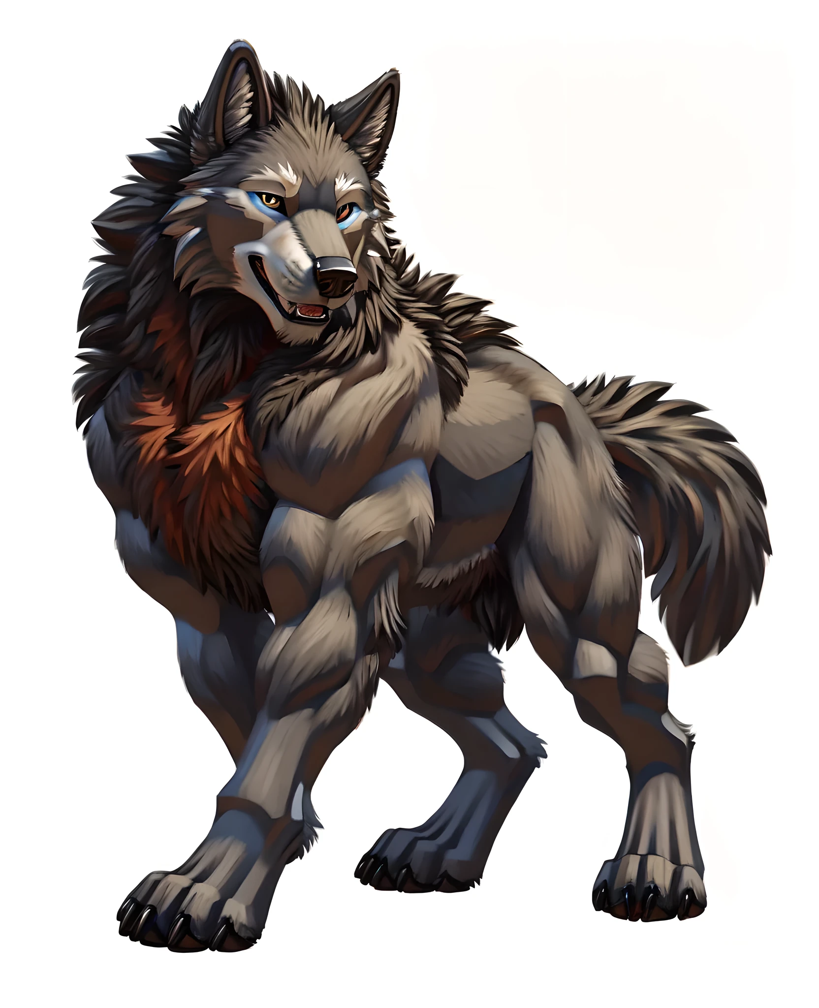 wolf, masculine, male, feral wolf, quadruped, feral, very muscular:2.0, tight muscles:1.2, well defined muscles:1.2, pectorals:1.2, very muscular forelegs, very muscular hindlegs, wide chest, muscular chest, by danza, white background, full body