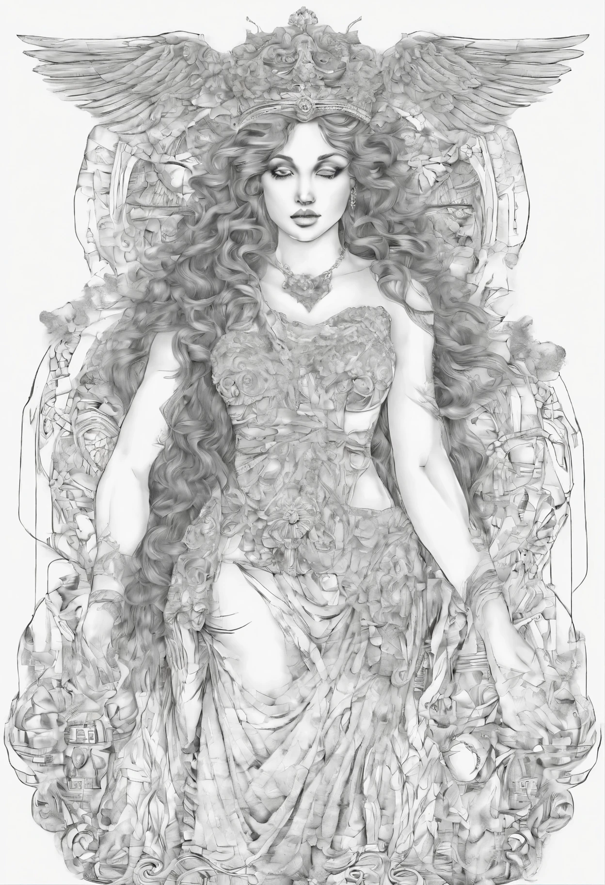 greek mythology aphrodite, she looks angelic, grayscale coloring page