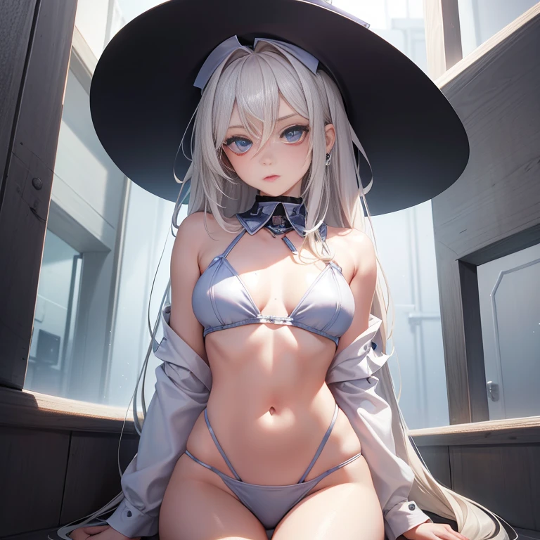 1girl, solo:1.2, cowboy hat:1.2, (Beautiful and detailed eyes description:1.1), (Beautiful and detailed face:1.3), Perfect female body:1.1, neat figure:1.0, slender waist:1.5, young girl:1.4, (approximately 20 years old:1.6), long hair:1.0, platinum blonde hair:1.5, very big eyes:1.8, blue eyes:1.9, medium breasts:1.7, blush:1.1, shy:1.1, watery lips:1.0, nurse:1