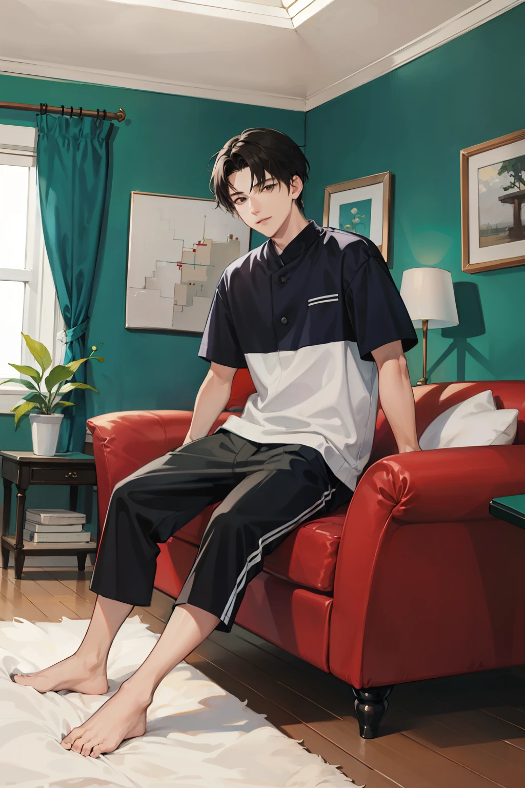 Thai man, 20 years old , living room
