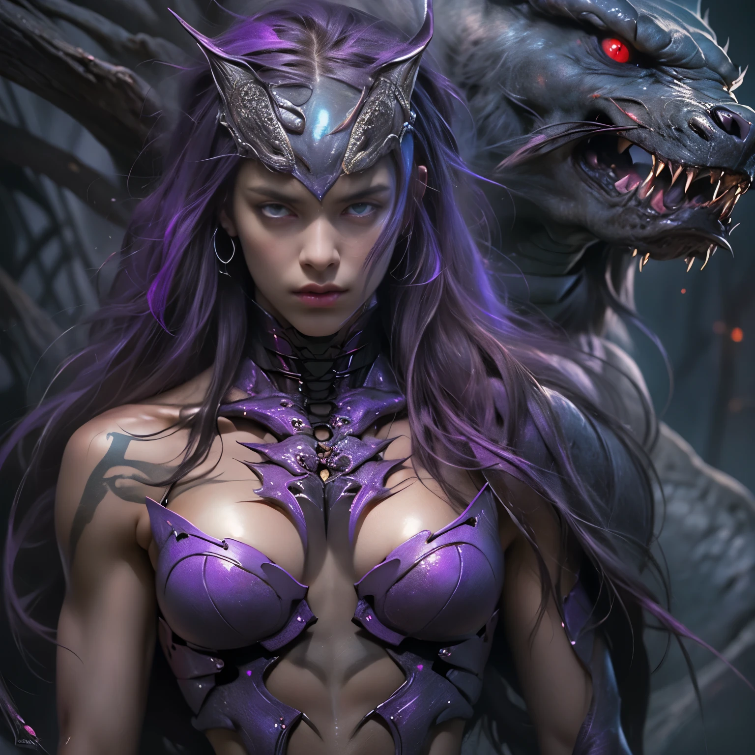 1 female alien, The predator, (extremely beautiful:1.2), (intense gaze:1.4), (predator:1.1), long dark claws, (NSFW:1), nipples, thick eyebrows, (She has shining purple eyes:1.2), the most beautiful face in the universe, platinum hair, symmetrical beautiful eyes, hyper detailed eyes,
A woman predator with an extremely beautiful face, her intense gaze fixed on her prey, a primal force that could not be denied.
(beautiful lean body:1.5), (muscular build:1.2), (prowling:1.3), (sleek movements:1.4)
Her beautiful body, muscular and toned, moved with sleek grace as she prowled, ready to strike at a moment's notice. The predator within her was always on,
cinematic drawing of characters, ultra high quality model, cinematic quality, detail up, (Intricate details:1.2), High resolution, High Definition, drawing faithfully, Official art, Unity 8K wall , 8K Portrait, Best Quality, Very High resolution, ultra detailed artistic photography,