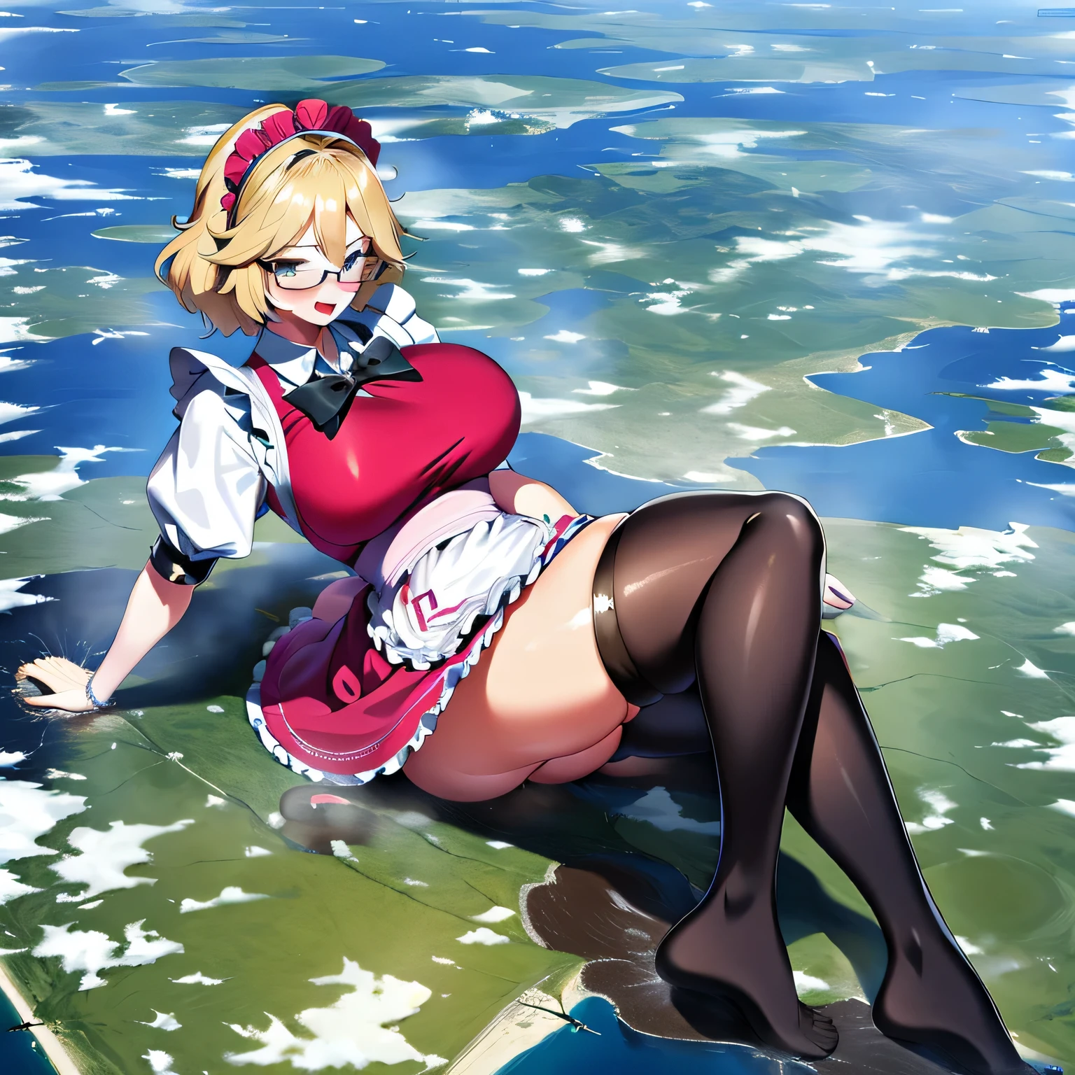 multiple girls, Giantの芸術, 非常に詳細なGiantショット, Giant, short hair, A huge beautiful girl that is much bigger than a skyscraper, wearing rimless glasses, big breasts, big ass, navy maid uniform, black pantyhose, pantyhose barefoot, Steam comes out from the soles of the feet, very small metropolis, miniature metropolis, crush the big city, full body description, GTS, ギガGiant, stomping city, crash city, small town, micro city, High resolution, highest quality, masterpiece, maid,