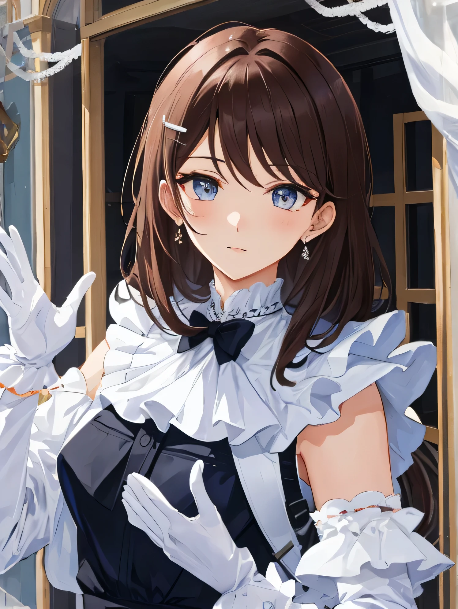 Highest, high quality, masterpiece, eye details, good looking, good looking Man, expensive, Gentle impression, Butler, Black Butler Dress, white gloves, brown hair, aristocratic house, masterpiece, Highest Quality, aesthetic sense, breast enhancement, anime, A man in his 30s, Knock on the door, front of door