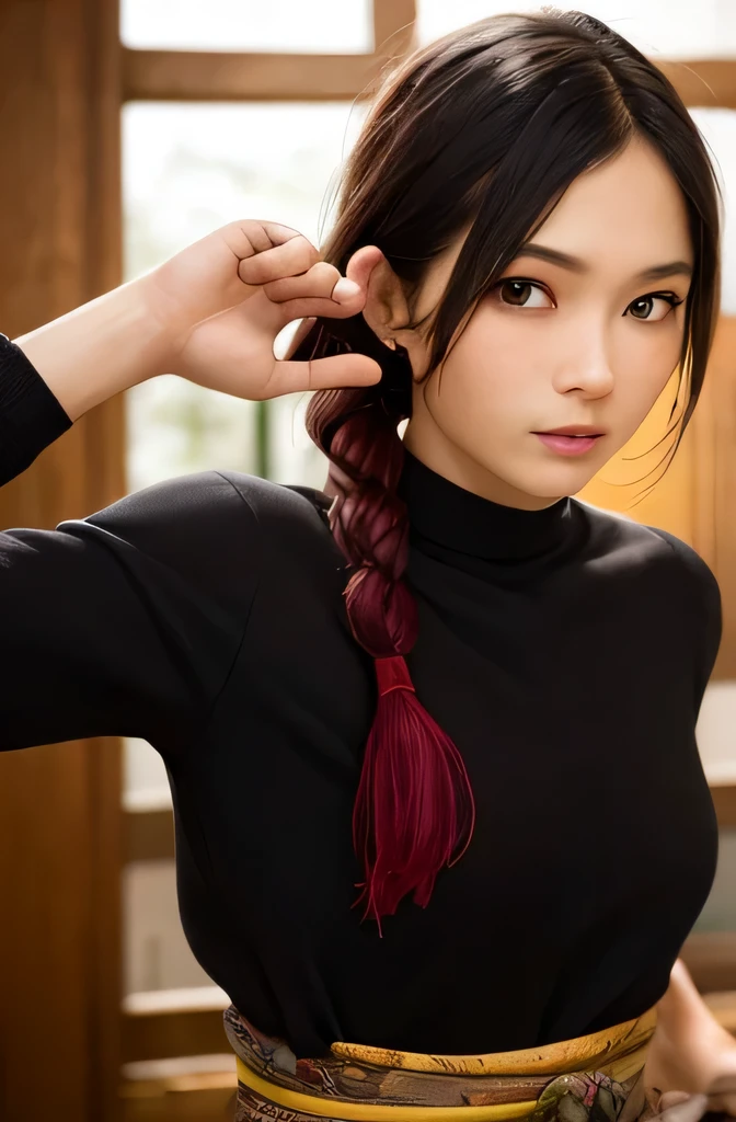 (masterpiece, highest quality:1), (realistic:1.2), light, written boundary depth, (detailed face, face focus:1), game CG, Super detailed, 8k, intricate details, hiqcg,

1 girl, alone,anime, looking at the viewer, kunoichi, 12 years old, full body image, ninja pose, Japanese sword, kunoichi&#39;s clothes, Upper body, Ninja Run, tattoo, full body image, kunoichi pose