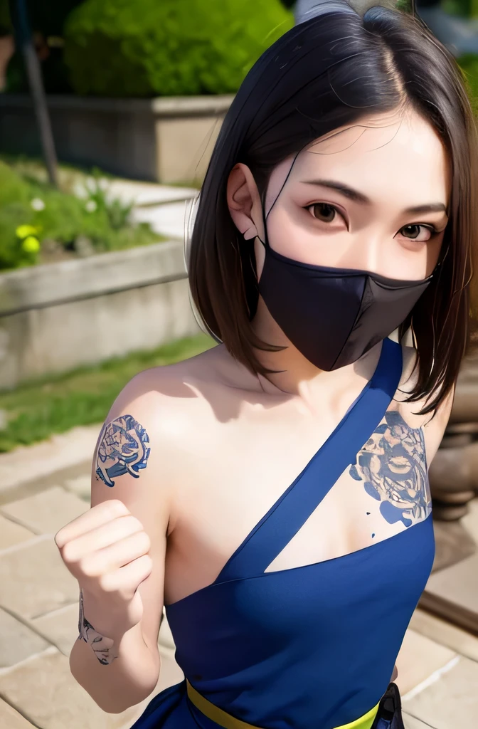 (masterpiece, highest quality:1), (realistic:1.2), light, written boundary depth, (detailed face, face focus:1), game CG, Super detailed, 8k, intricate details, hiqcg,

1 girl, alone,anime, looking at the viewer, kunoichi, , full body image, ninja pose, Japanese sword, kunoichi&#39;s clothes, Upper body, Ninja Run, tattoo, full body image, kunoichi pose