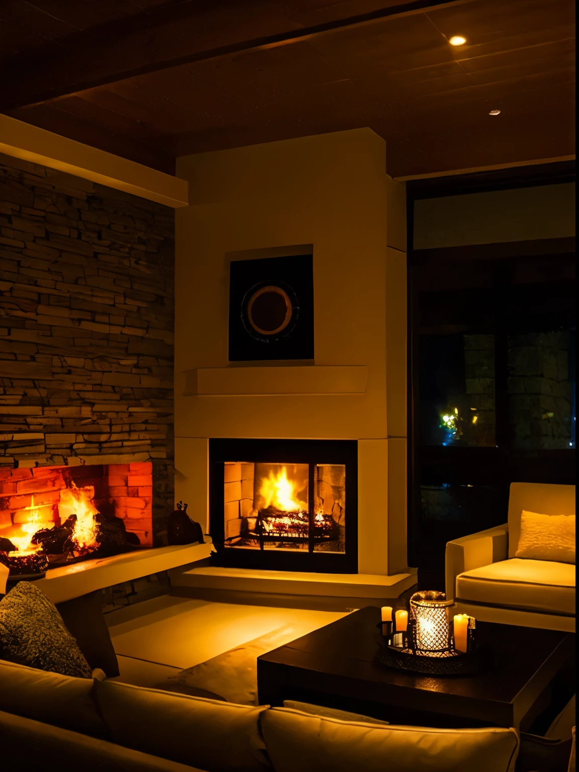 A relaxing night with a fireplace　indoor