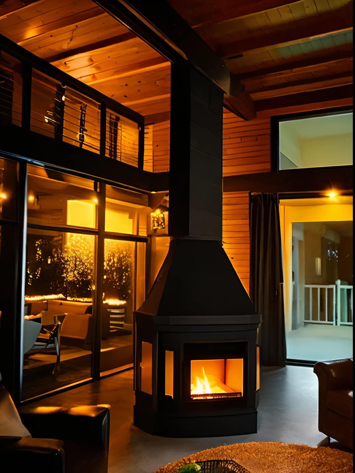 A relaxing night with a fireplace indoor