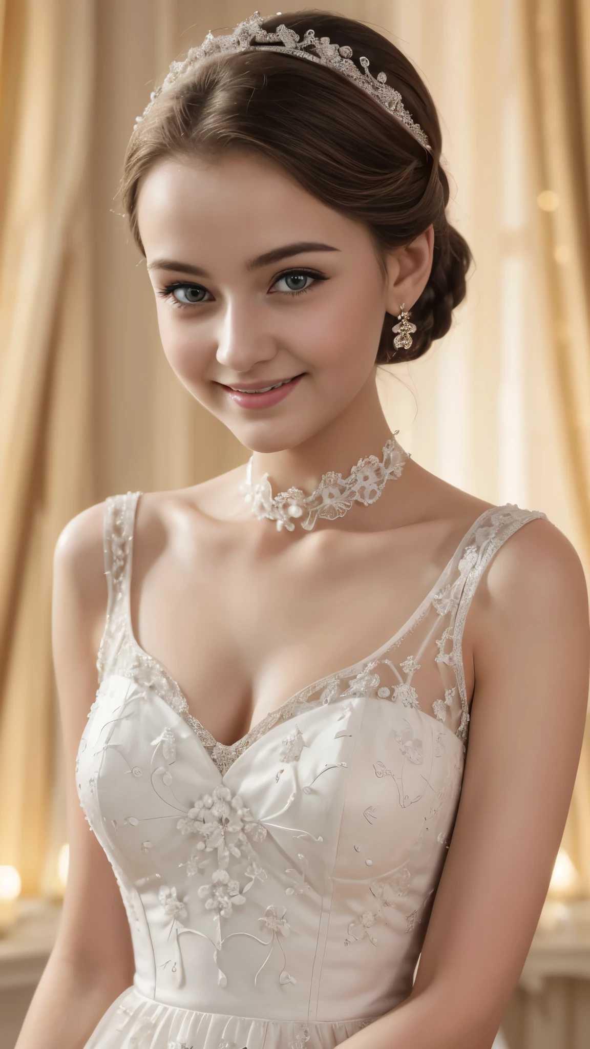 (high quality,ultra-detailed),beautiful detailed eyes,beautiful detailed lips,extremely detailed eyes and face,long eyelashe,white dress with panda pattern,cute,smiling,Russian woman,perfect proportions,perfect arms,perfect fingers,1 girl,,illustration,soft color palette,studio lighting.