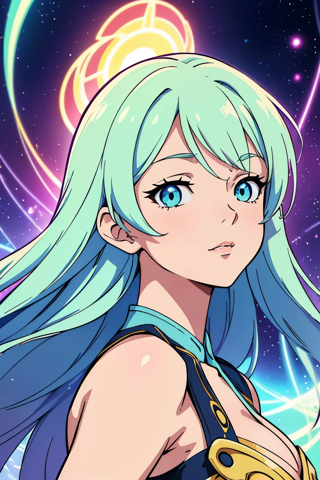 anime, beautiful girl portrait, glowing ethereal hair, anime girl with cosmic hair, beautiful young wind spirit, beautiful anime art style, beautiful digital illustration, inspired by Glen Keane, inspired by Lois van Baarle, disney art style, glowing aura around her, jen bartel, glowing lightasterpiece, best quality), sharp focus, 8k resolution, intricate detail, highly detailed, swirling lines of light, magical lights, whimsical, magical, fantasia background, pastel colors, beautiful girl, golden ratio, perfection, beautiful face, sparkling detailed eyes