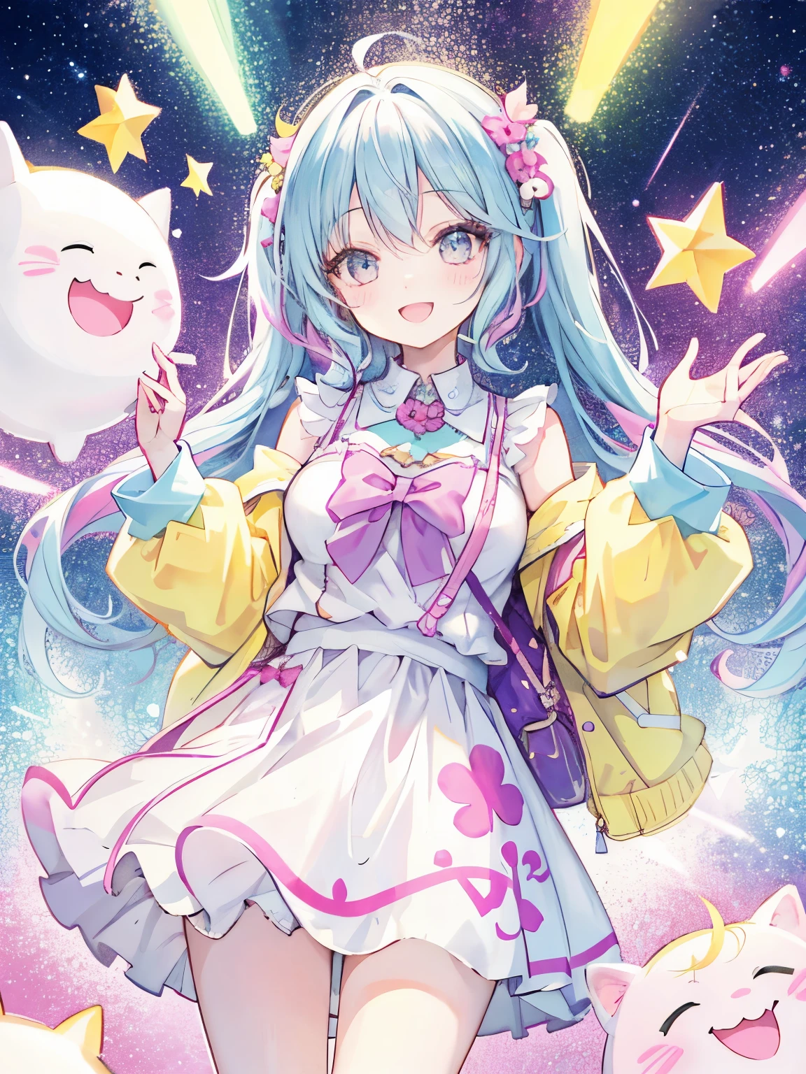 girl,A happy smiling face,A big smile,Full of happiness,Pastel and colorful fancy space