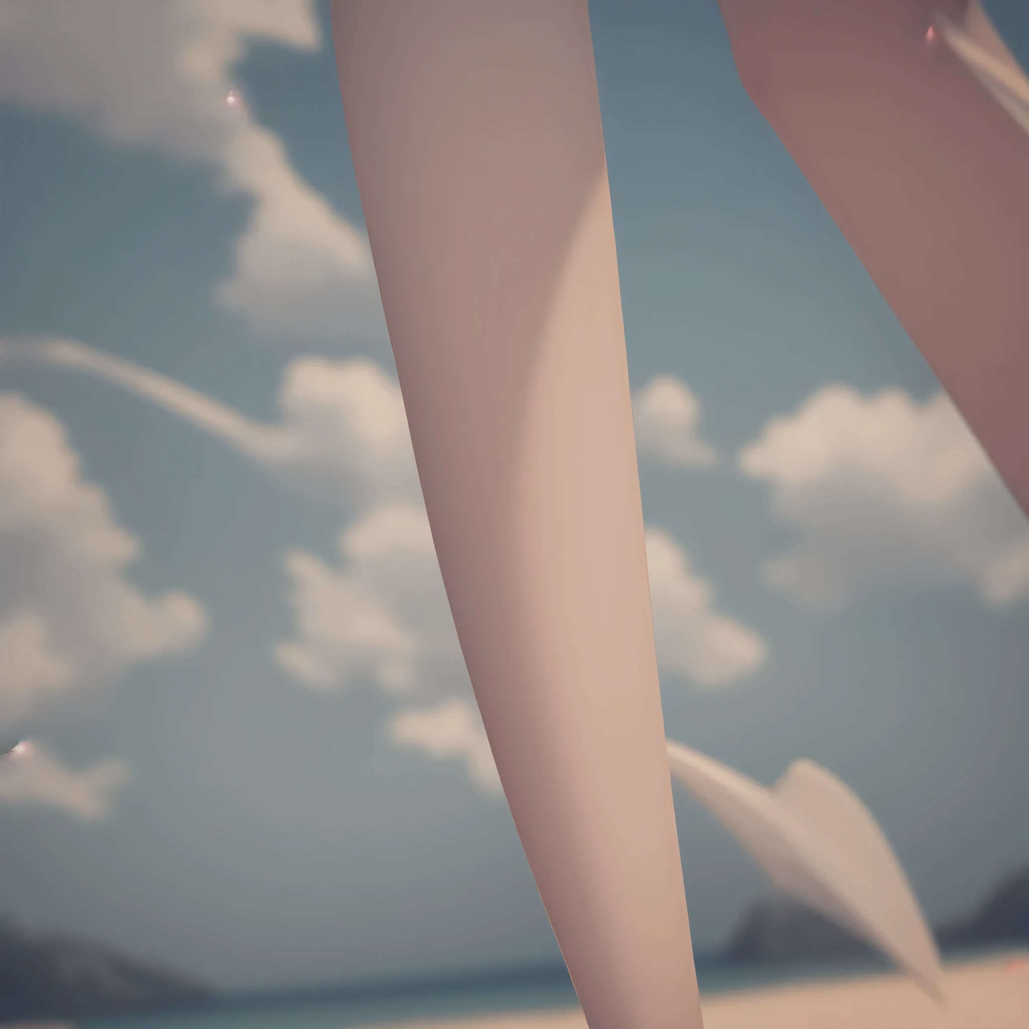 ((slingshot swimsuit)), 1girl, solo, wedgie, sea, sky, shortstack, standing, long hair, medium breasts,