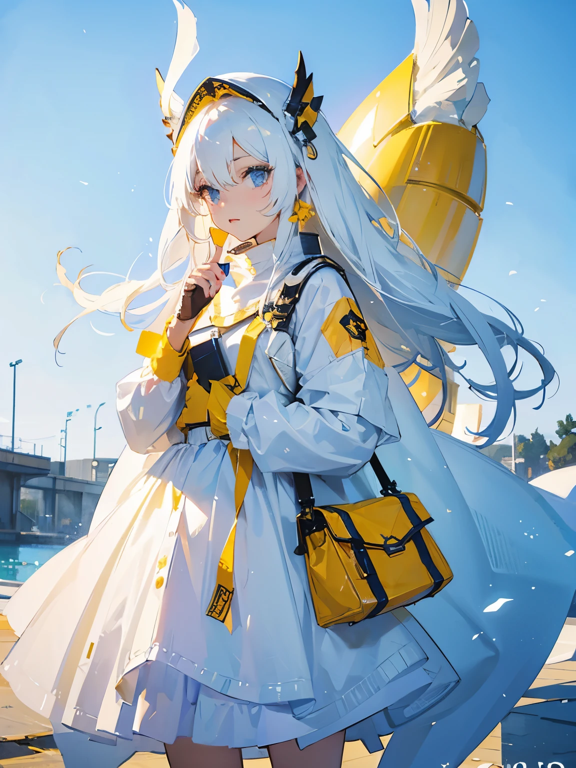 Yellow-white hair covered her long face like a helmet.,make a long face look smaller,Nice white clothes,Enhances various shades of yellow,Delicate makeup is applied,shining face,Makes you feel like a kind girl