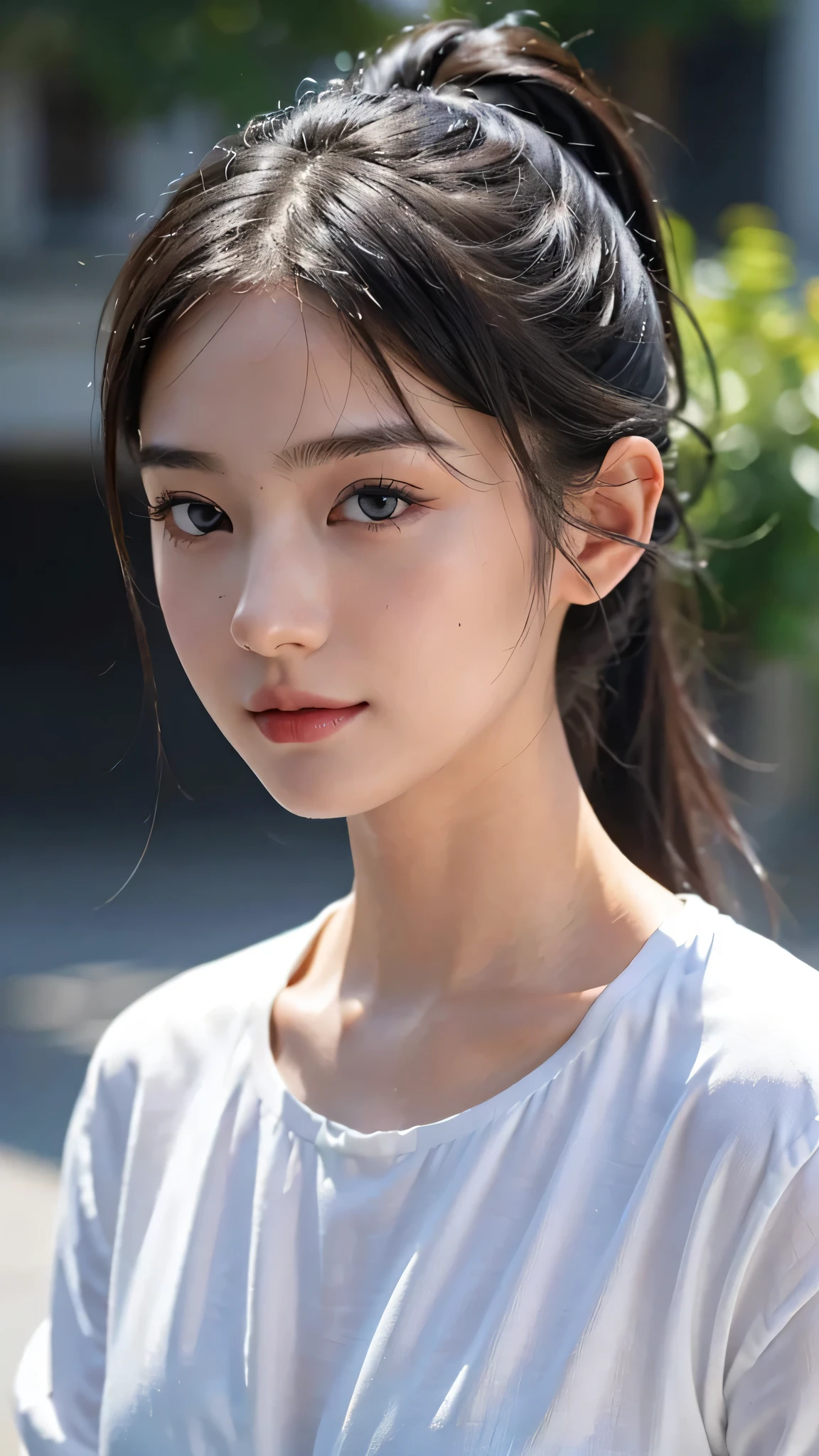 One woman,fully body photo,masutepiece, The highest image quality, High quality, the background is clear,Beautiful woman, Japanese, Detailed, Detailed eyes, Detailed skin, Beautiful skin, 超hight resolution, (reality: 1.4),Very beautiful woman, Slightly younger face, Beautiful skin, slender, (Ultra photo realsisim), (hight resolution), (8K), (Very detailed) (beautifully detailed eyes), (super detailed), (Detailed face), view the viewer, Fine details, Detailed face, Staring straight ahead, Staring straight ahead, photos realistic, Bright lighting, Professional Lighting, Black hair,poneyTail,a baby face,sixteen years old,Hairstyle is ponytail,long ponytail hairstyle,slight smile,neat and tidy clothing,European Streets,winter Clothing,snowing,