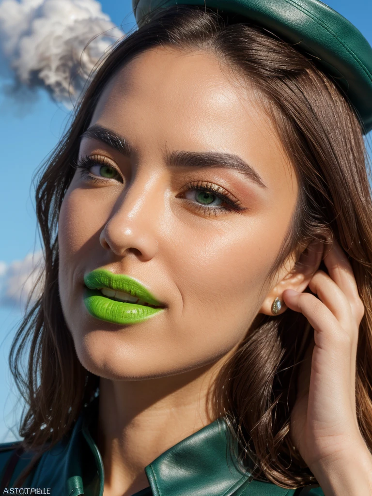 (((best quality,8K,high resolution, Masterpiece:1.1))), ultra detailed, (realistic,photorealistic,photo-realistic:1.37), asiatique 22 ans, blue lip, smoke explosion, champs de ruine, Detailed hands, poses dynamiques, champ de ruine, guerre, (Attractif, sexy), soldat gros seins soutien gorge, armure cuir rose, green lip, bouche verte, casquette de colonel, bouche ouverte, grand sourire,right eye blue light, oeil gauche jaune soleil
