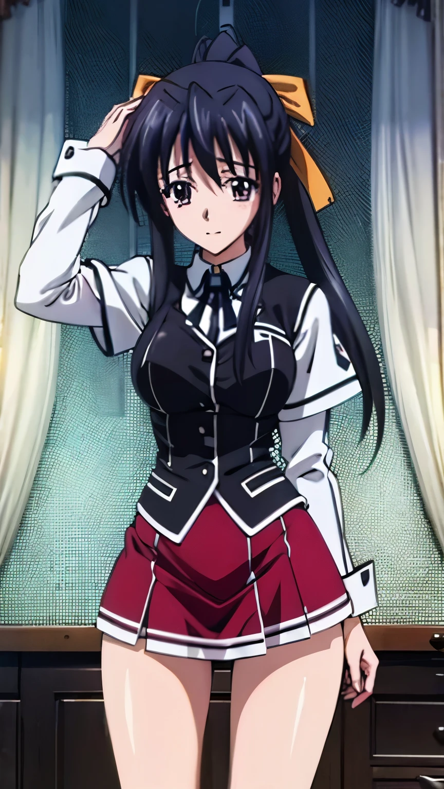 Akeno Himejima,  girl, dressed in Kuoh Academy uniform, smile, beautiful, background inside the occult research club room