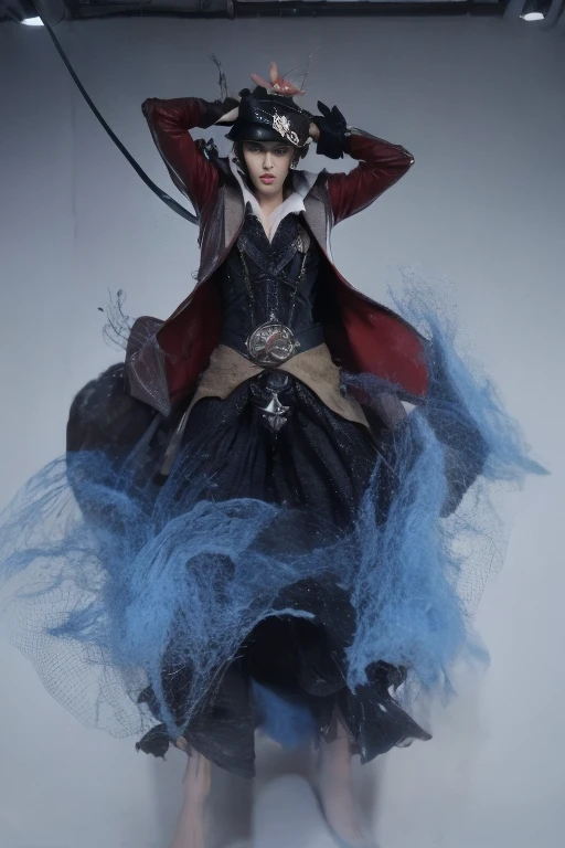 Model design,A handsome boy,Wu Yifan,police hat,Lab Room,Cord,Cyberpunk Style,(Expose muscles),Raised sexy,musculous,(nakeness)Tech style,Wu Yifan