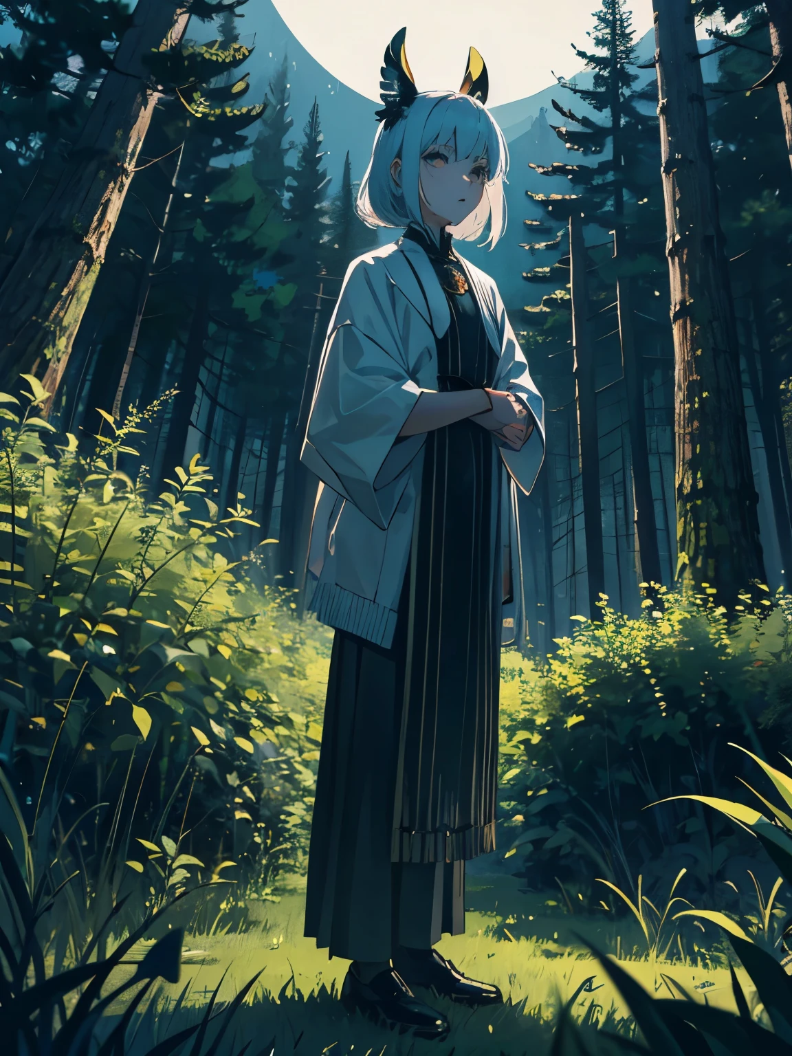 totem figures, against the background of a gloomy night forest,horror