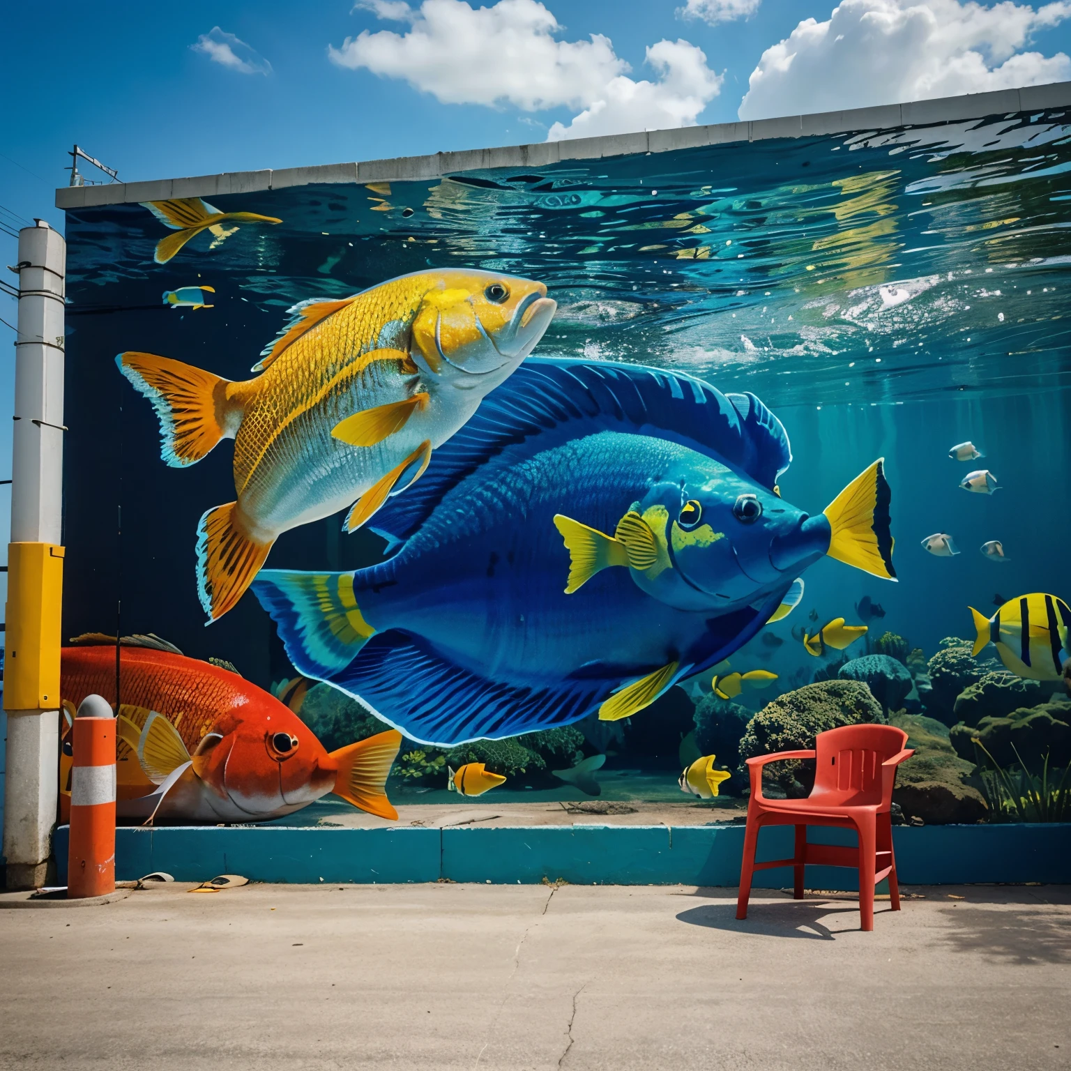 Fish ,color, mural ,2d ,grid